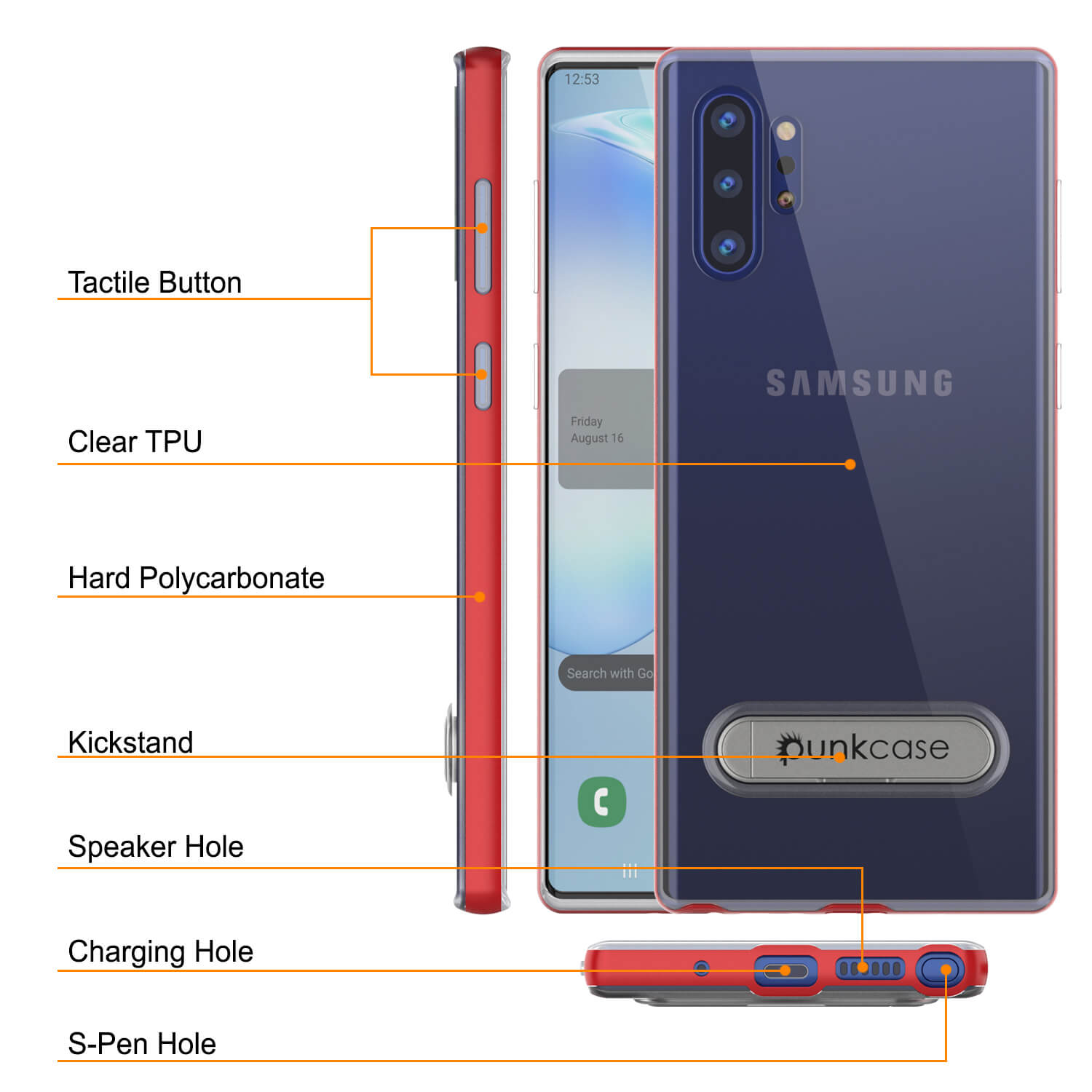 Galaxy Note 10+ Plus Lucid 3.0 PunkCase Armor Cover w/Integrated Kickstand and Screen Protector [Red]