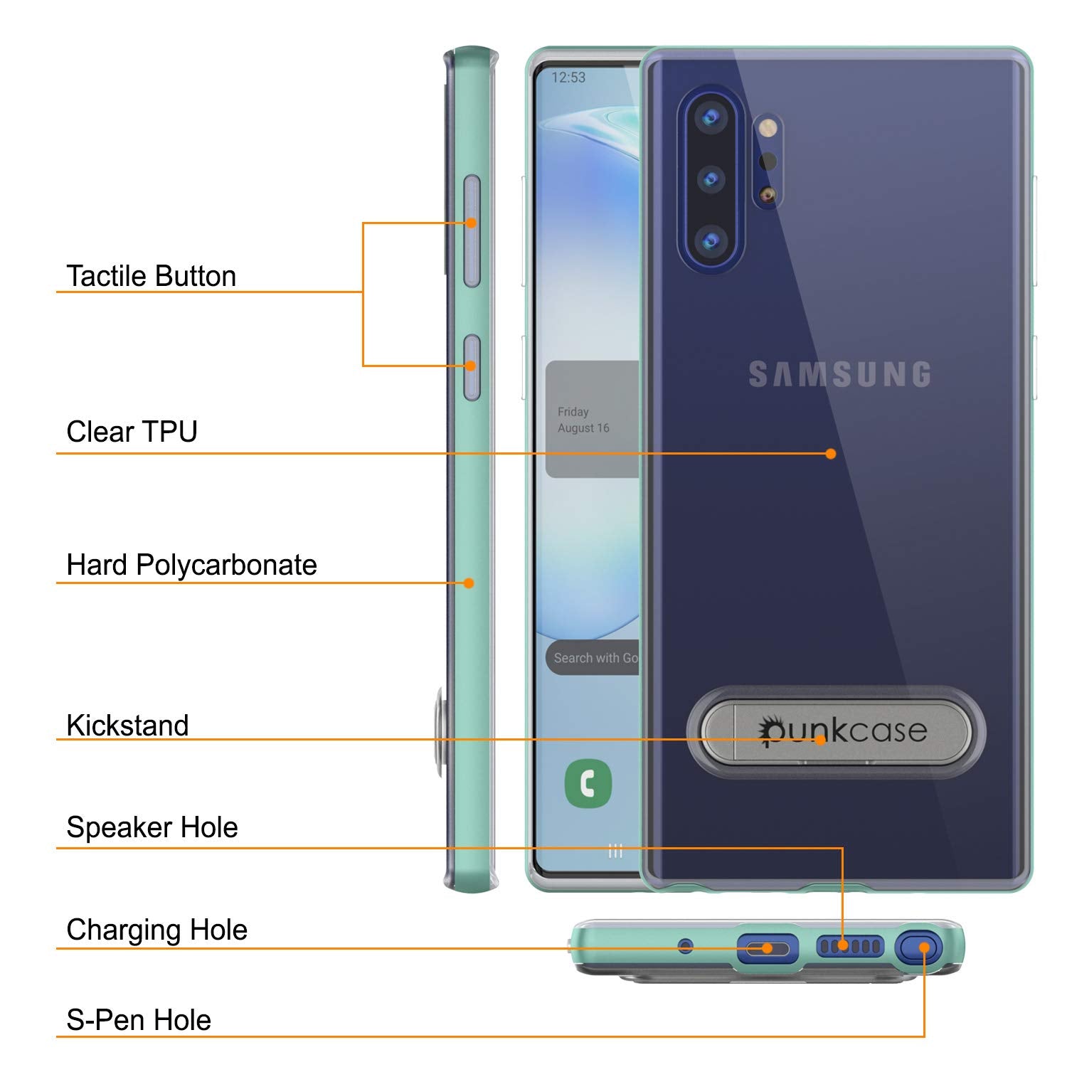 Galaxy Note 10+ Plus Lucid 3.0 PunkCase Armor Cover w/Integrated Kickstand and Screen Protector [Teal]