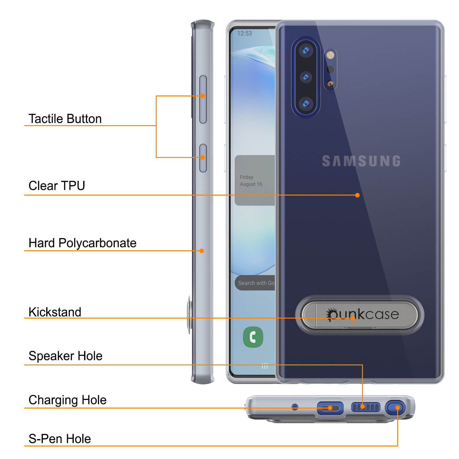 Galaxy Note 10+ Plus Lucid 3.0 PunkCase Armor Cover w/Integrated Kickstand and Screen Protector [Silver]