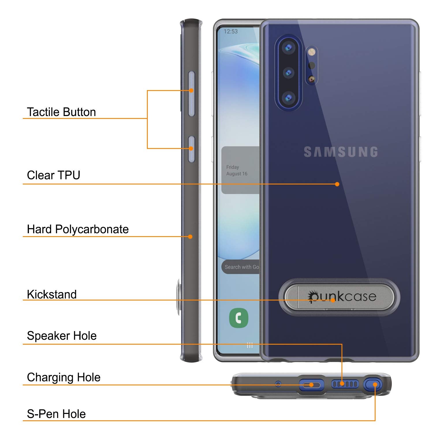 Galaxy Note 10+ Plus Lucid 3.0 PunkCase Armor Cover w/Integrated Kickstand and Screen Protector [Grey]