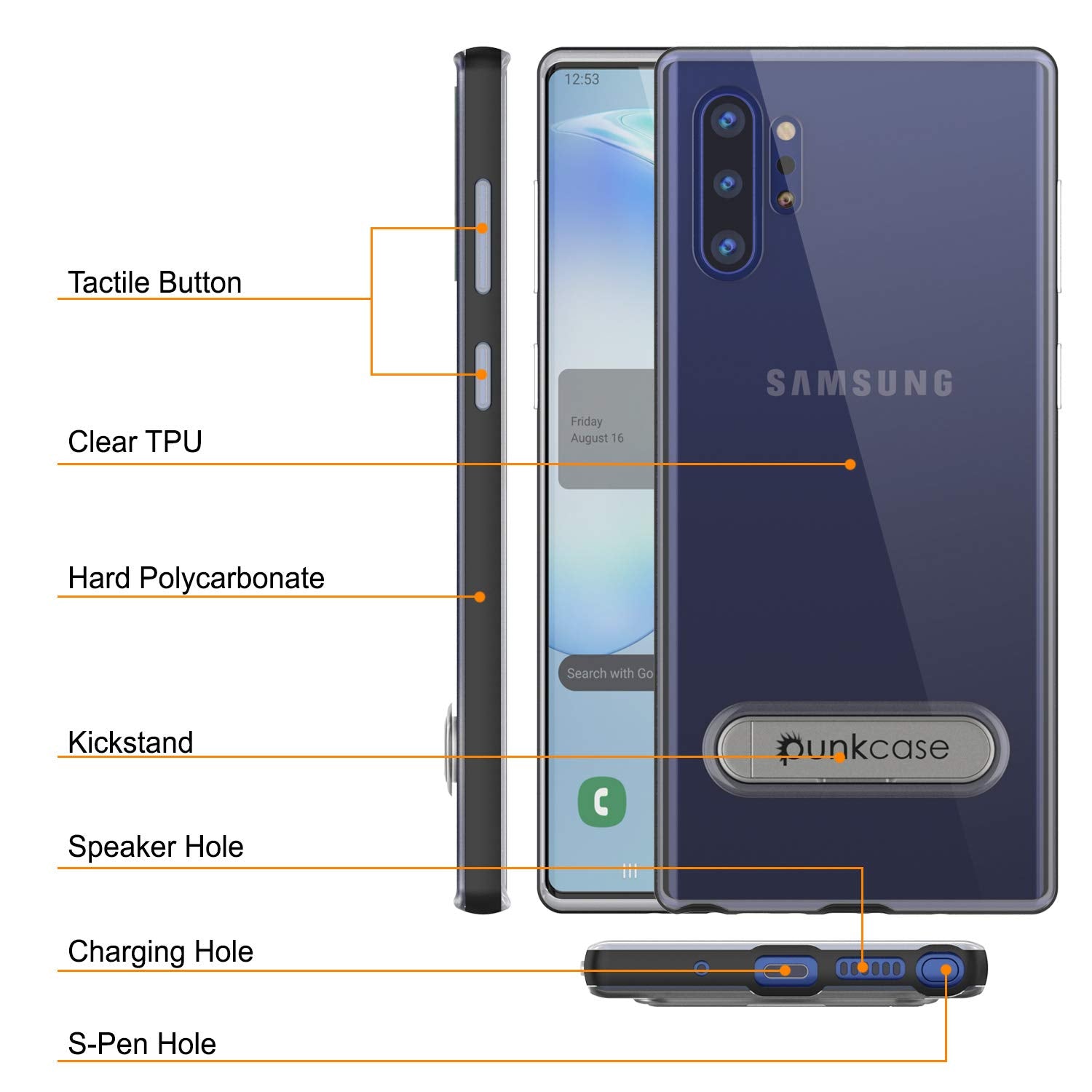 Galaxy Note 10+ Plus Lucid 3.0 PunkCase Armor Cover w/Integrated Kickstand and Screen Protector [Black]