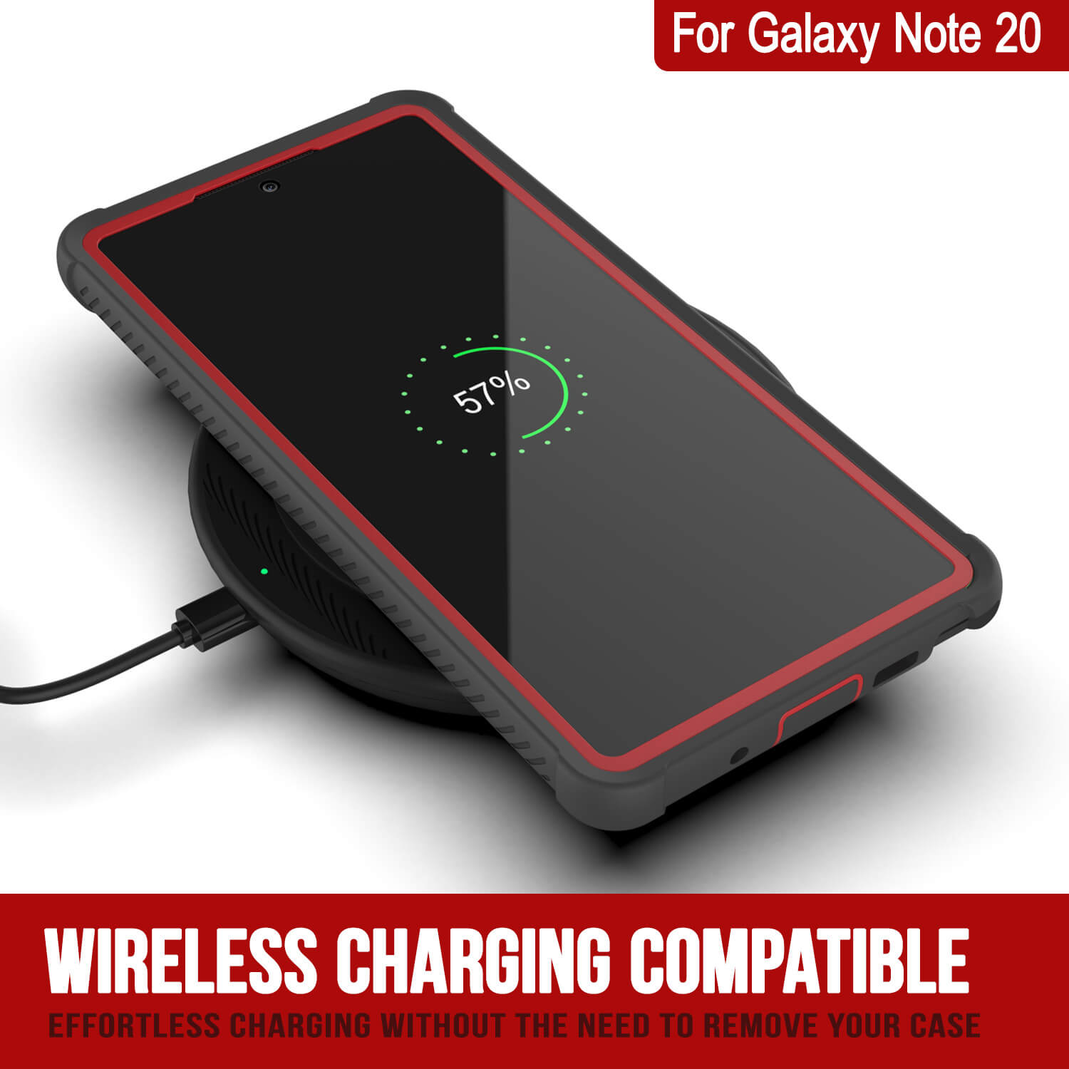 Punkcase Galaxy Note 20 Case, [Spartan Series] Red Rugged Heavy Duty Cover W/Built in Screen Protector