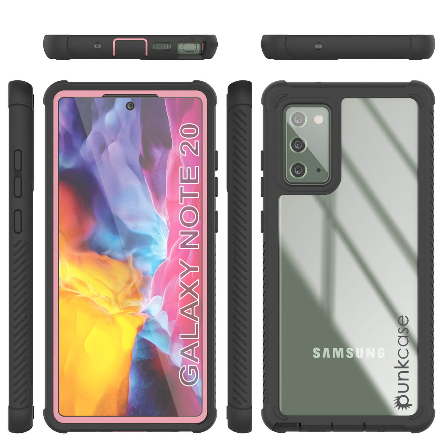 Punkcase Galaxy Note 20 Case, [Spartan Series] Pink Rugged Heavy Duty Cover W/Built in Screen Protector