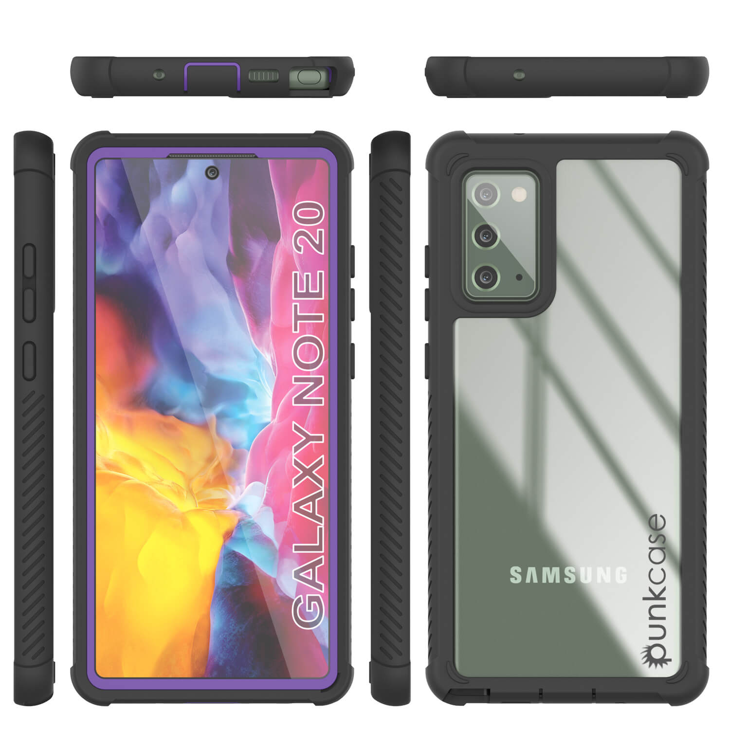 Punkcase Galaxy Note 20 Case, [Spartan Series] Purple Rugged Heavy Duty Cover W/Built in Screen Protector
