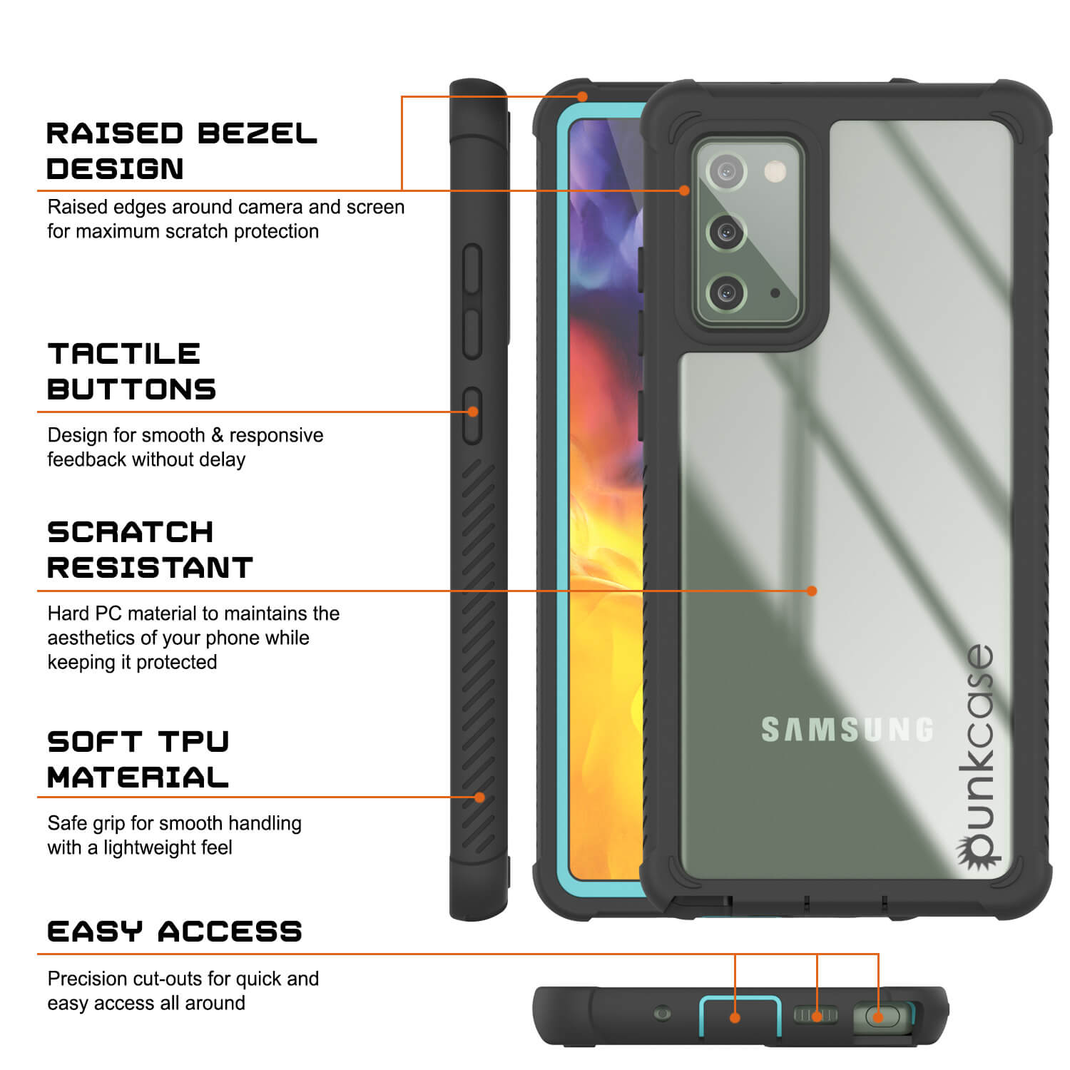 Punkcase Galaxy Note 20 Case, [Spartan Series] Teal Rugged Heavy Duty Cover W/Built in Screen Protector