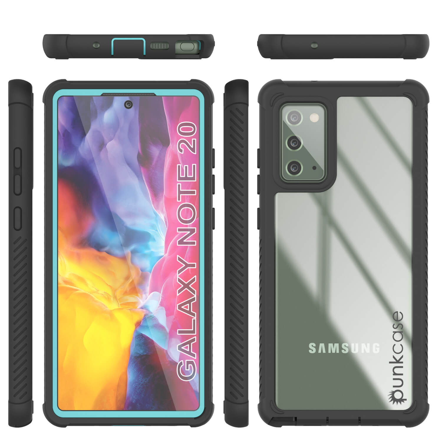 Punkcase Galaxy Note 20 Case, [Spartan Series] Teal Rugged Heavy Duty Cover W/Built in Screen Protector
