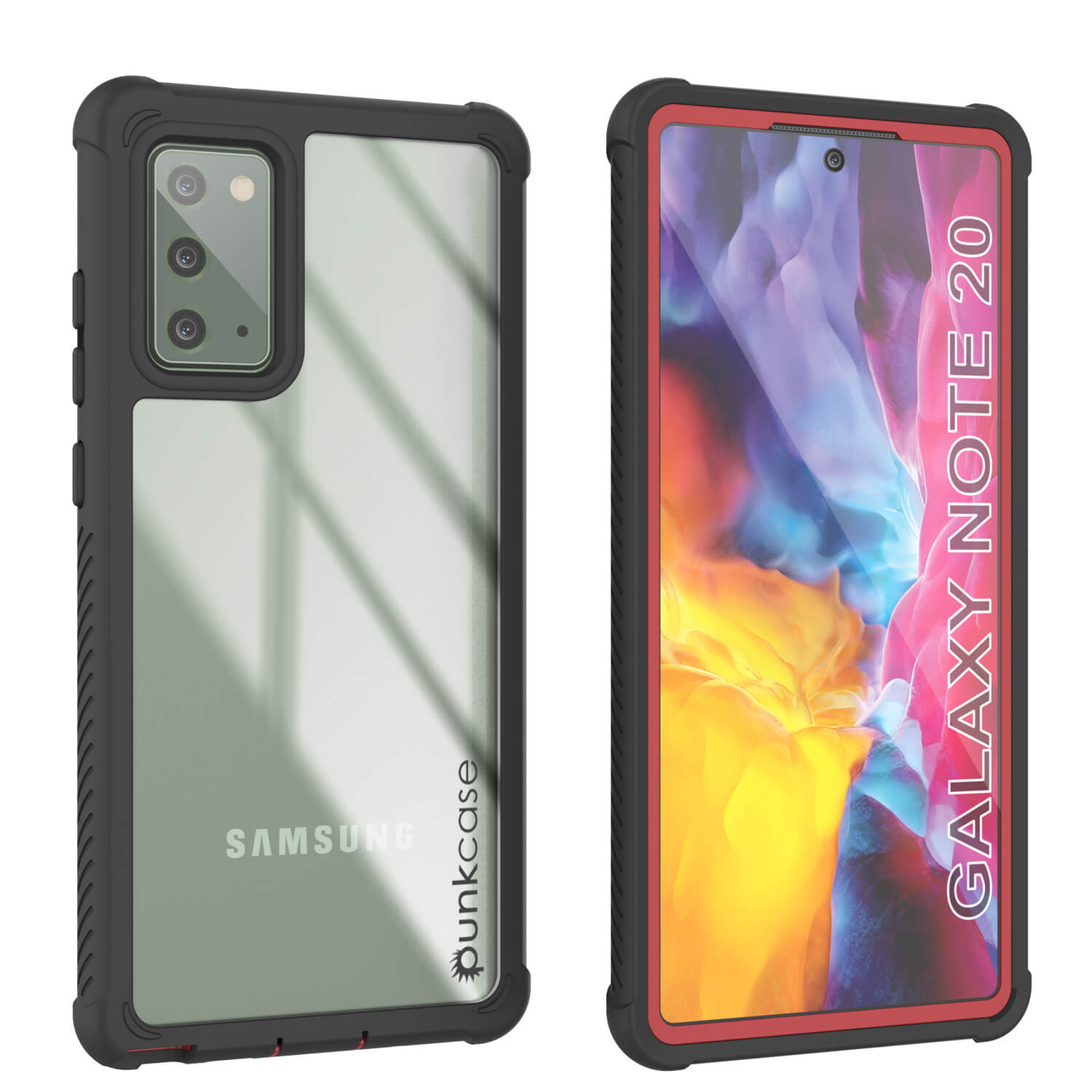 Punkcase Galaxy Note 20 Case, [Spartan Series] Red Rugged Heavy Duty Cover W/Built in Screen Protector