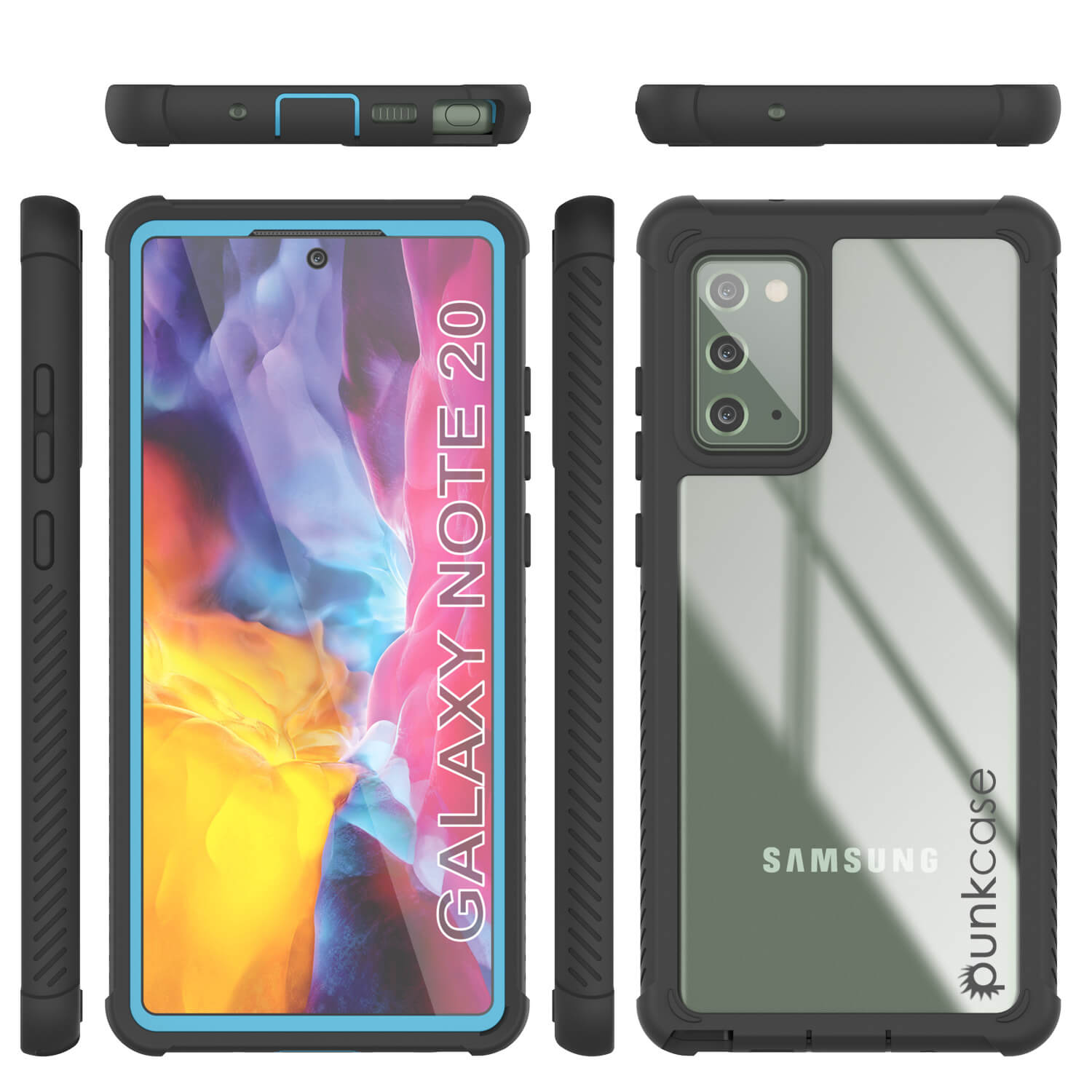 Punkcase Galaxy Note 20 Case, [Spartan Series] Light Blue Rugged Heavy Duty Cover W/Built in Screen Protector