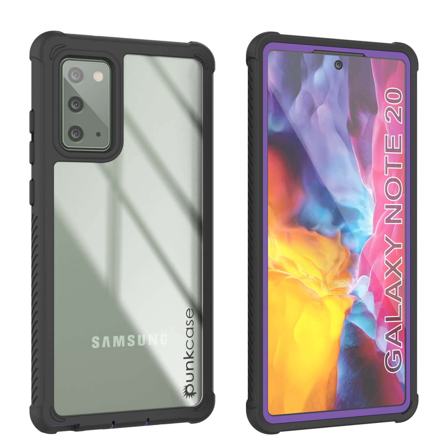 Punkcase Galaxy Note 20 Case, [Spartan Series] Purple Rugged Heavy Duty Cover W/Built in Screen Protector