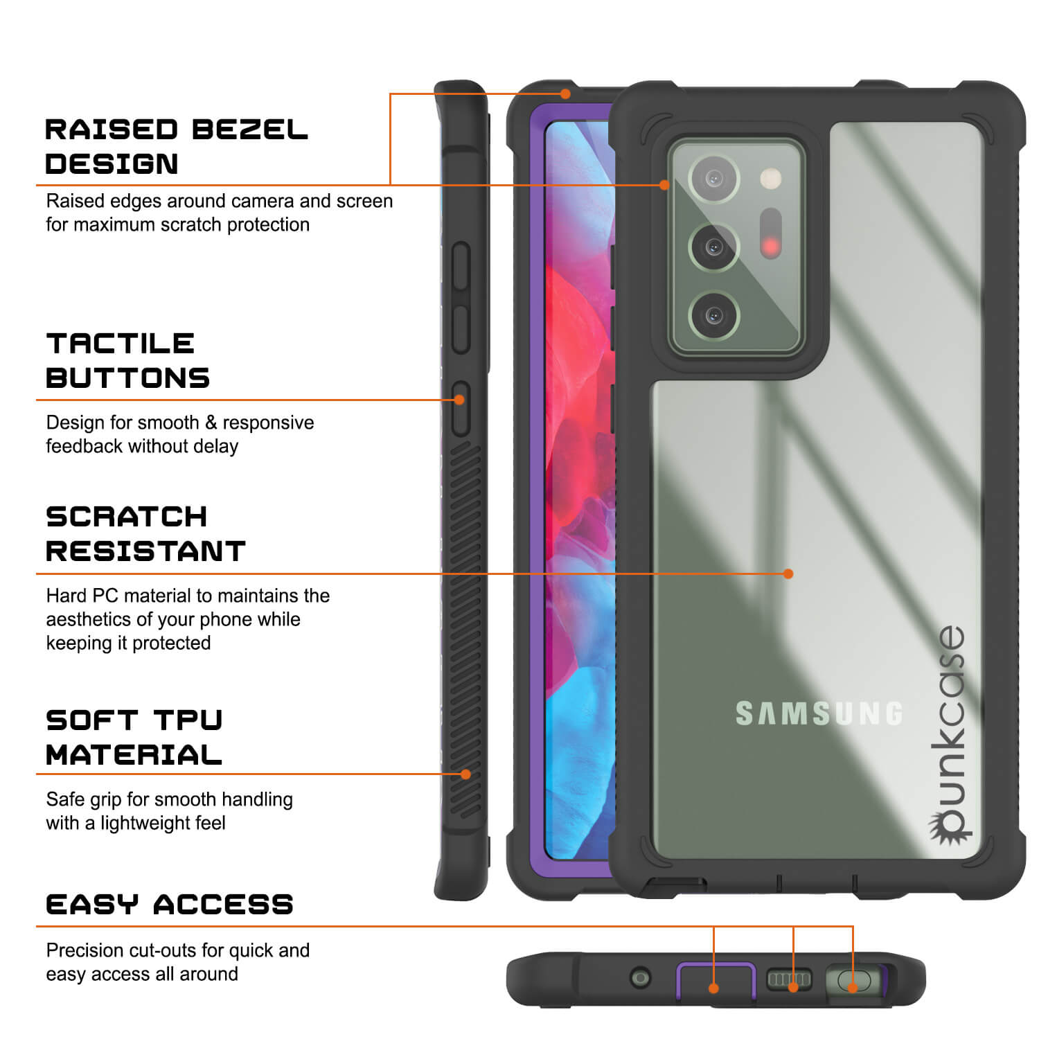 Punkcase Galaxy Note 20 Ultra Case, [Spartan Series] Purple Rugged Heavy Duty Cover W/Built in Screen Protector