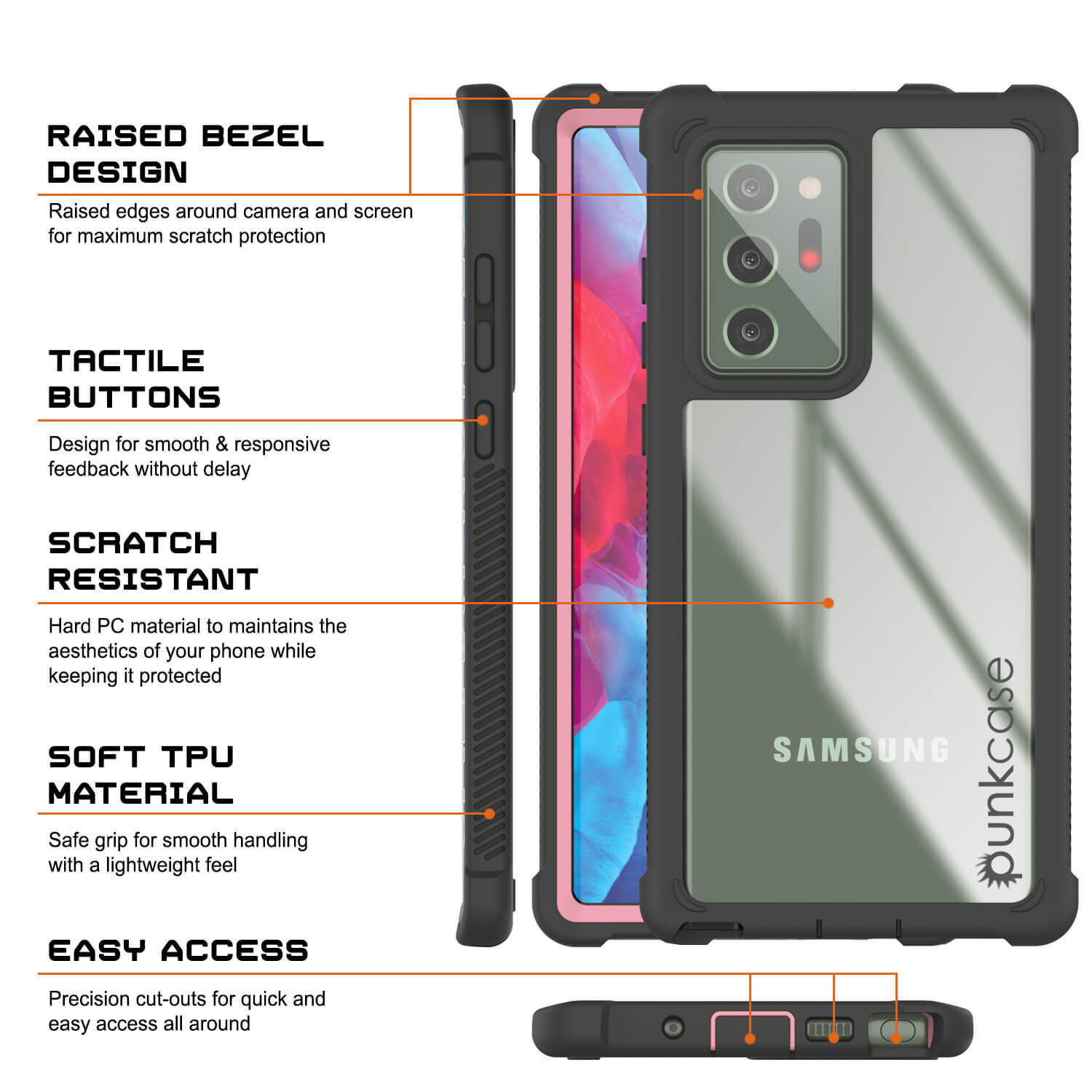 Punkcase Galaxy Note 20 Ultra Case, [Spartan Series] Pink Rugged Heavy Duty Cover W/Built in Screen Protector