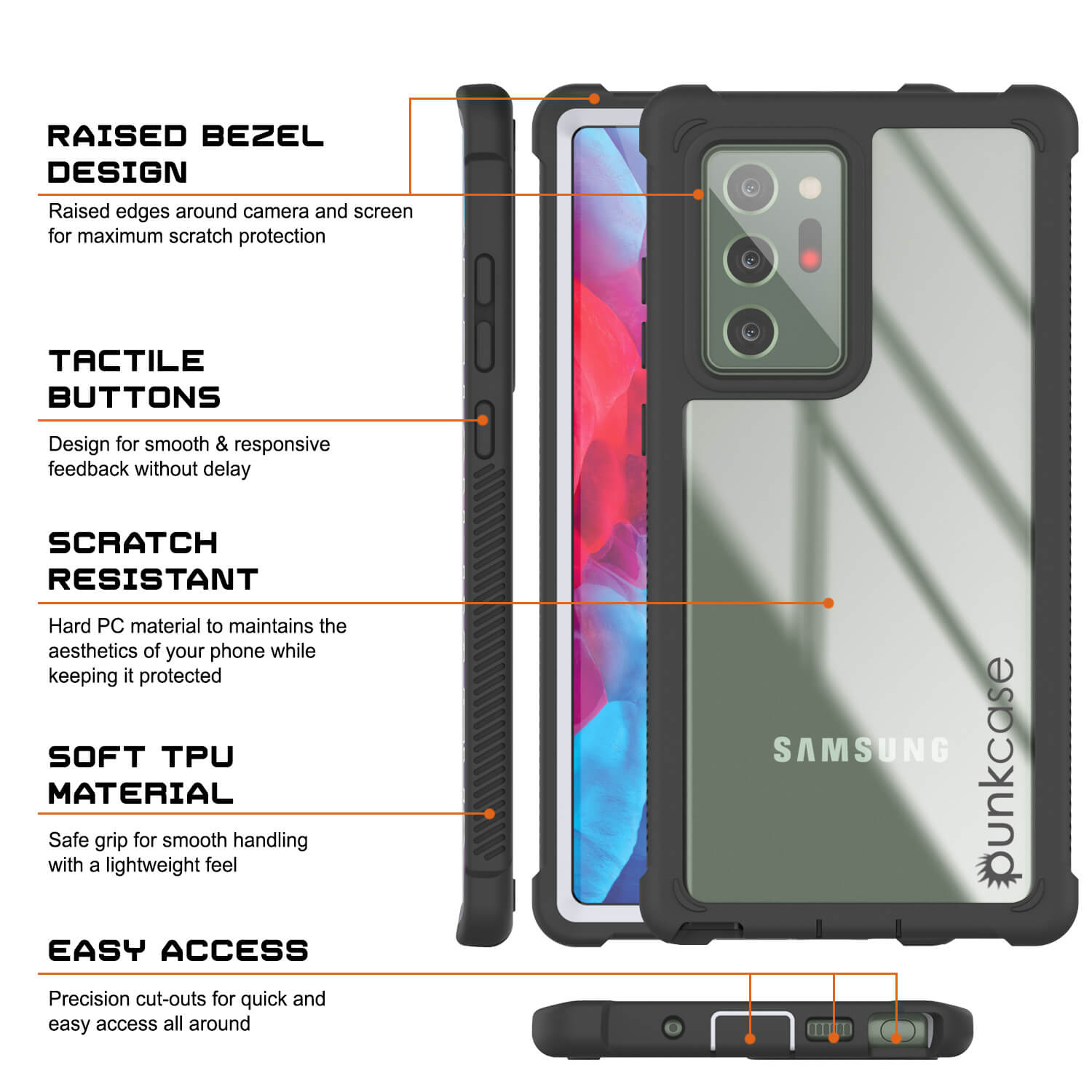 Punkcase Galaxy Note 20 Ultra Case, [Spartan Series] White Rugged Heavy Duty Cover W/Built in Screen Protector