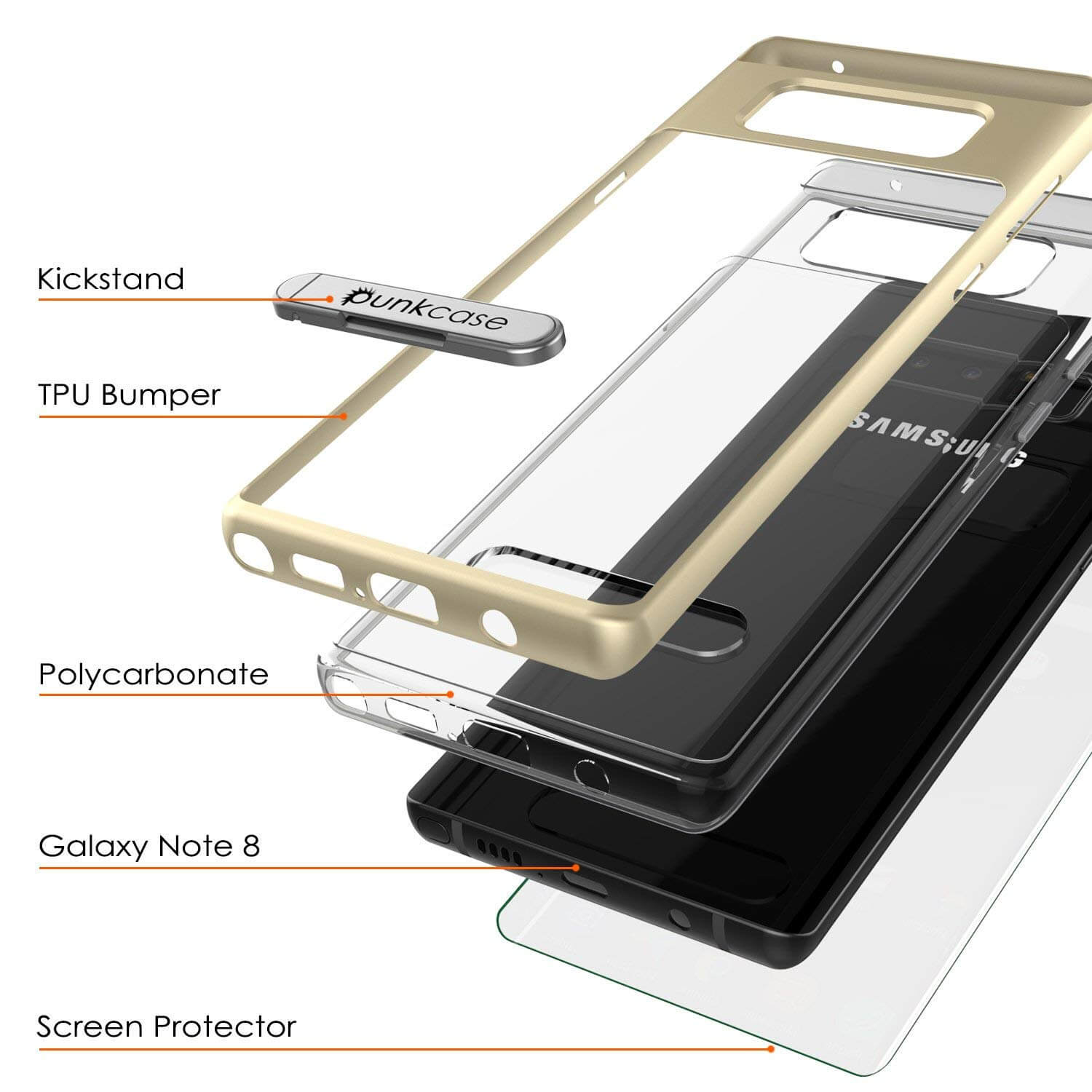 Galaxy Note 8 Lucid 3.0 Screen Protector W/ Anti-Shock Case [Gold]