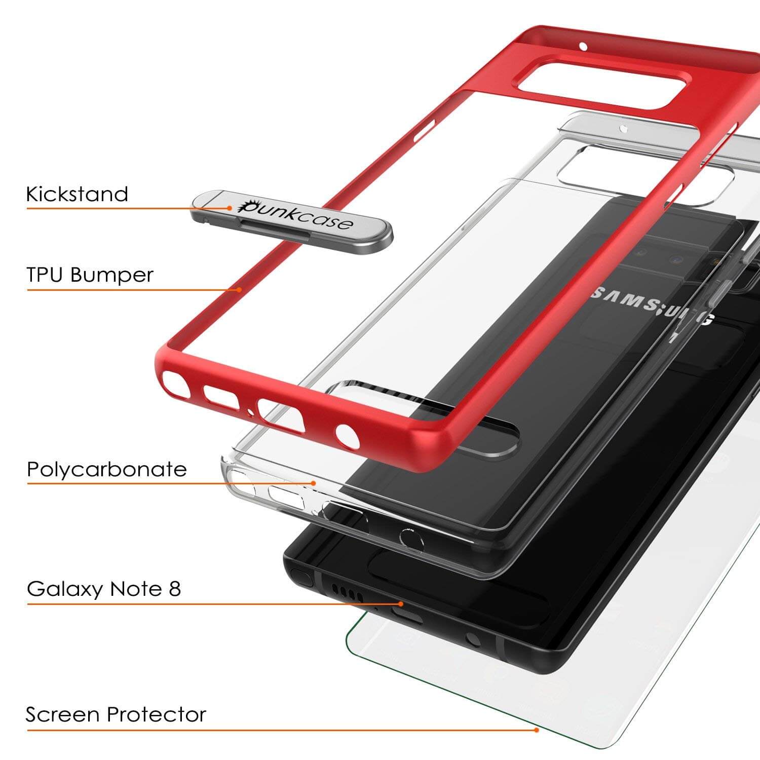 Galaxy Note 8 Lucid 3.0 Screen Protector W/ Anti-Shock Case [Red]