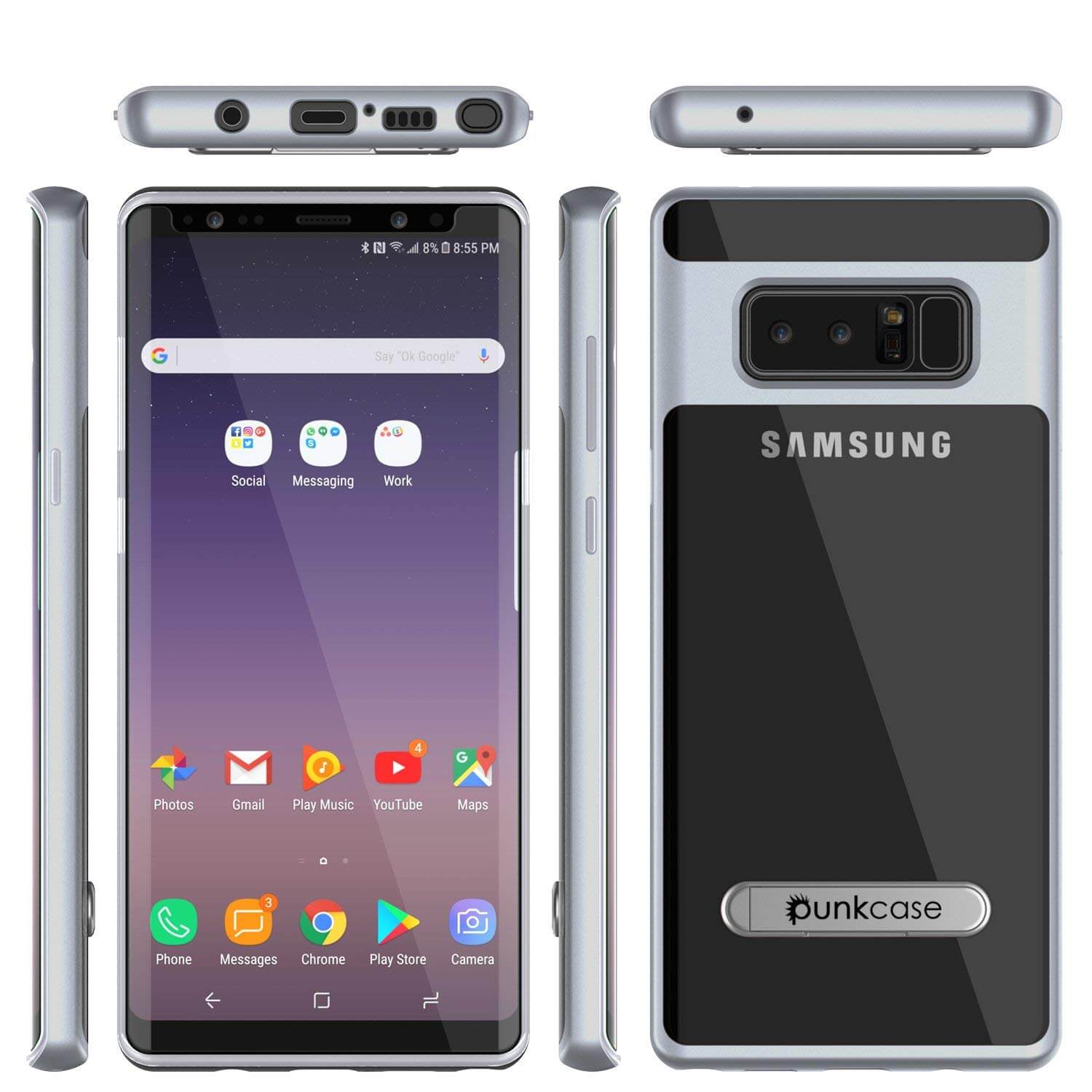 Galaxy Note 8 Lucid 3.0 Screen Protector W/ Anti-Shock Case [Silver]