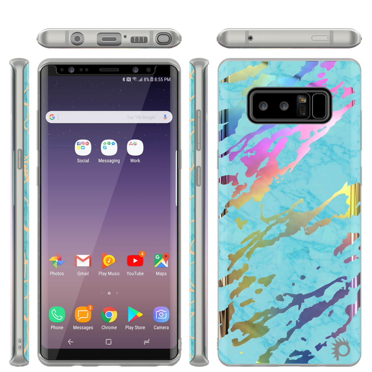 Galaxy Note 8 Full Body W/ Screen Protector Marble Case [Teal Onyx]