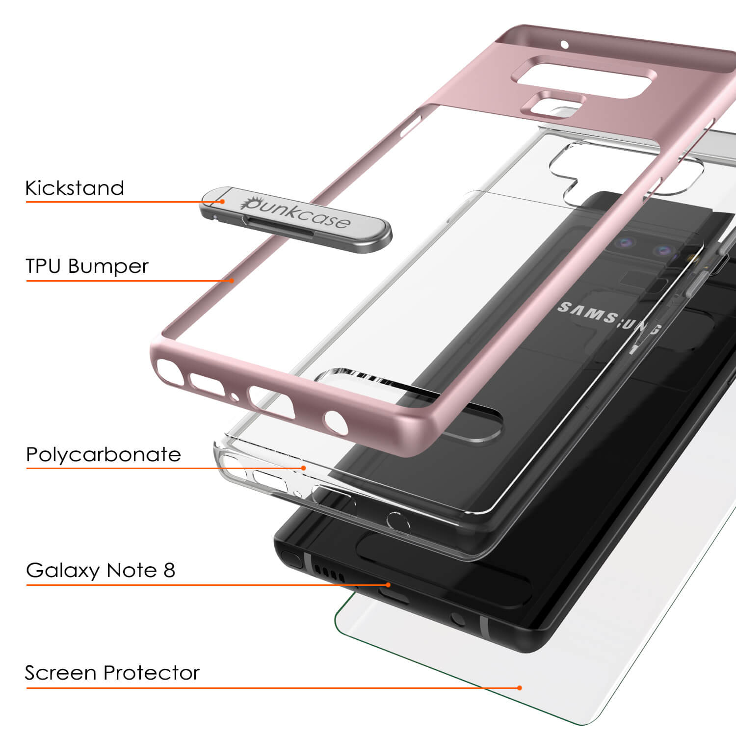 Galaxy Note 9 Lucid 3.0 PunkCase Armor Cover w/Integrated Kickstand and Screen Protector [Rose Gold]