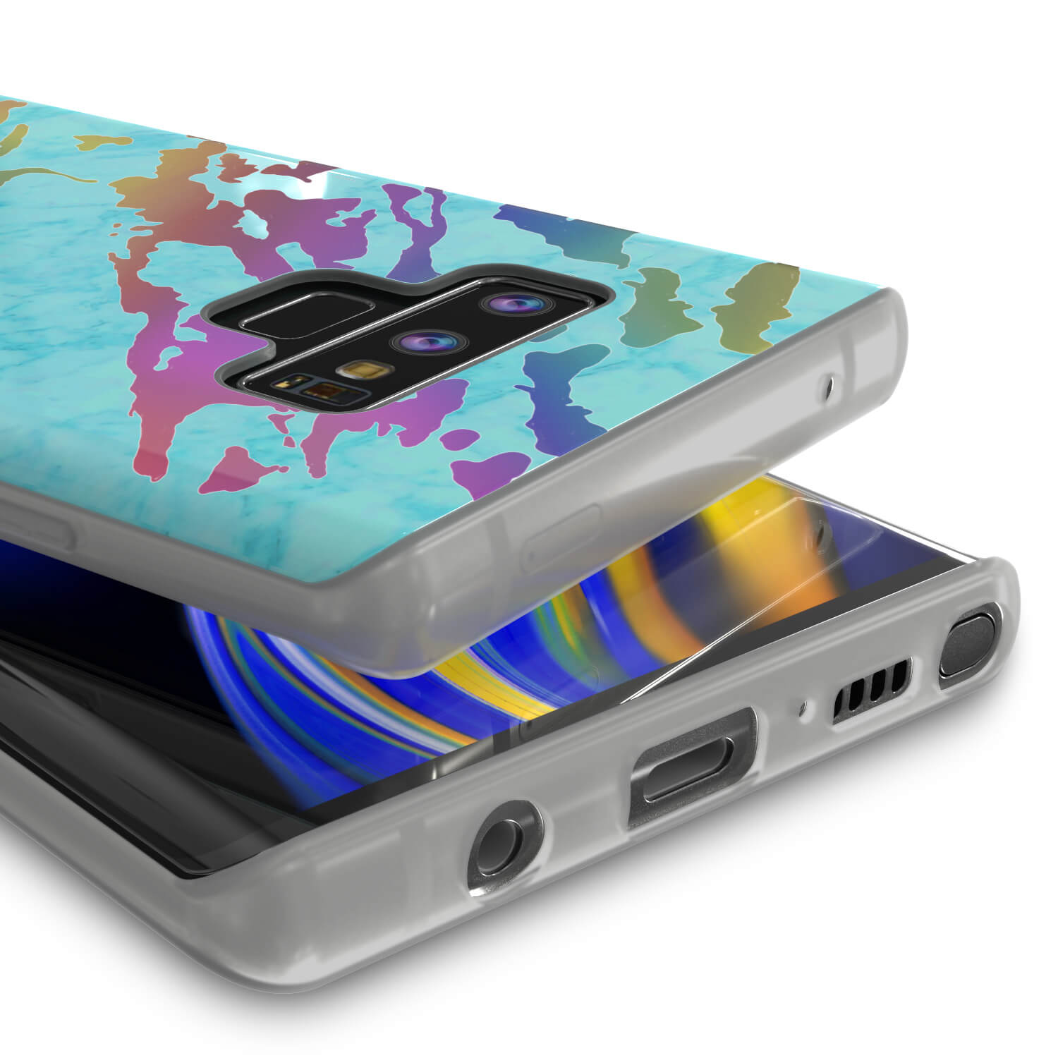 Galaxy Note 9 Full Body W/ Screen Protector Marble Case [Teal Onyx]