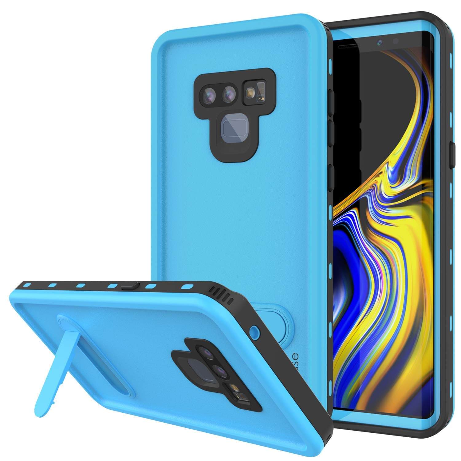 PunkCase Galaxy Note 9 Waterproof Case, [KickStud Series] Armor Cover [Light-Blue]