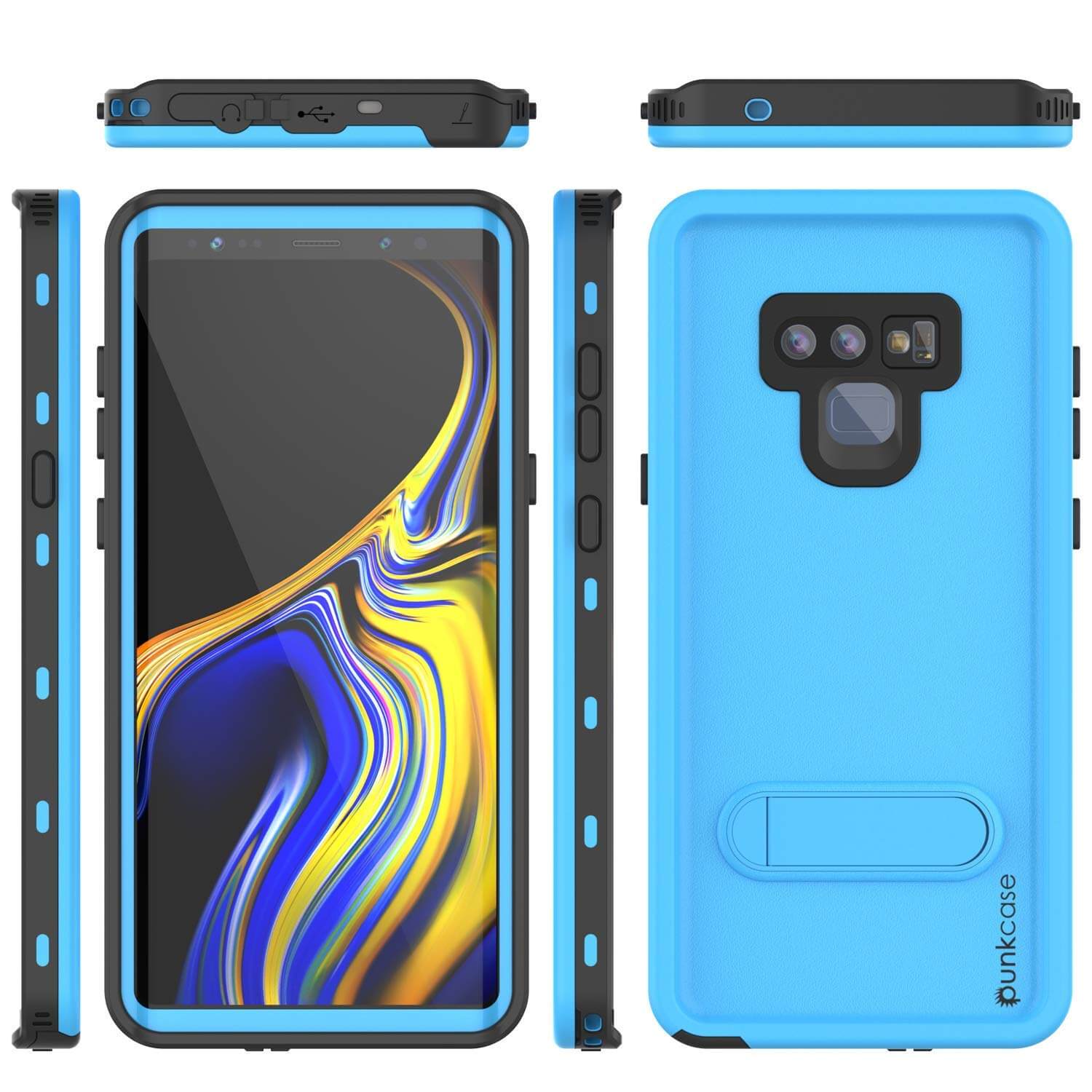 PunkCase Galaxy Note 9 Waterproof Case, [KickStud Series] Armor Cover [Light-Blue]
