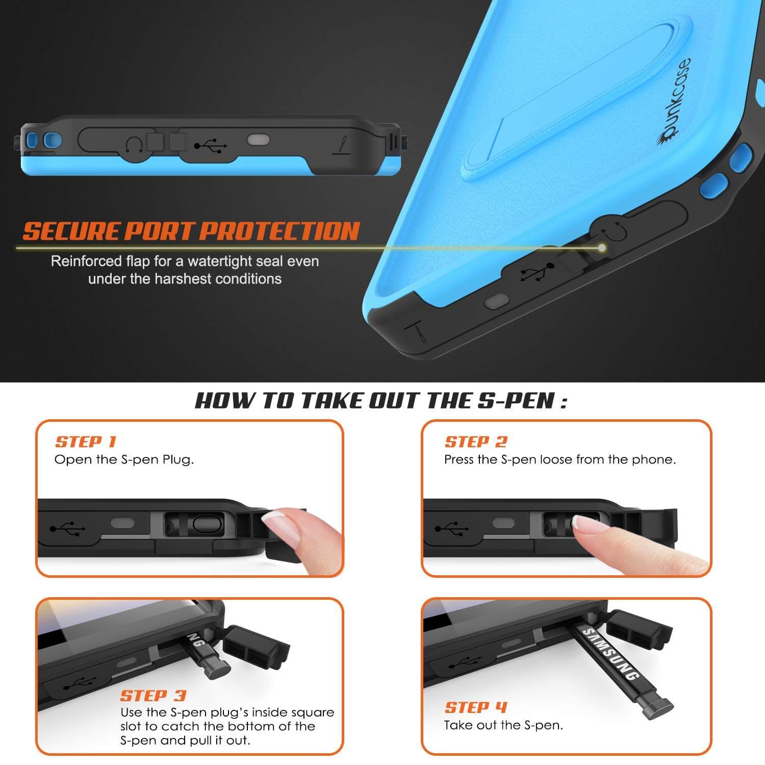 PunkCase Galaxy Note 9 Waterproof Case, [KickStud Series] Armor Cover [Light-Blue]