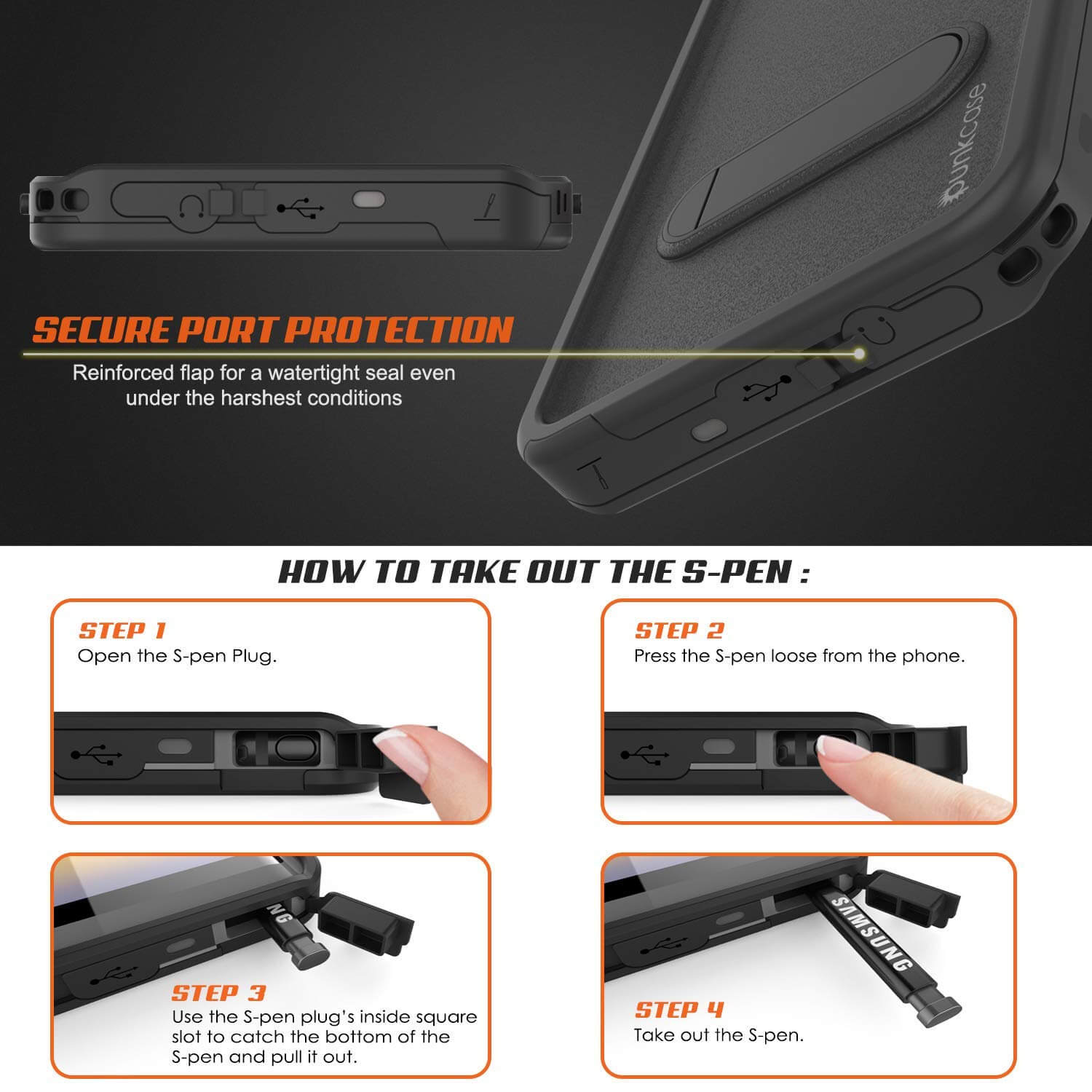 PunkCase Galaxy Note 9 Waterproof Case, [KickStud Series] Armor Cover [Black]