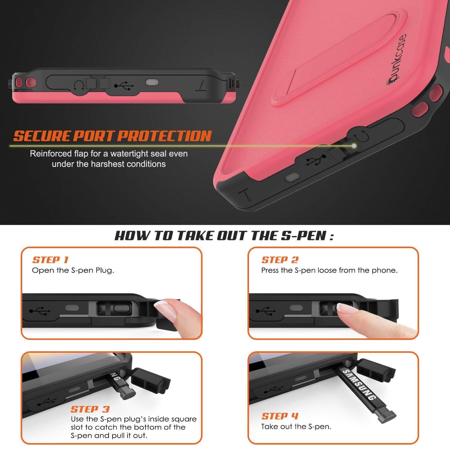 PunkCase Galaxy Note 9 Waterproof Case, [KickStud Series] Armor Cover [Pink]