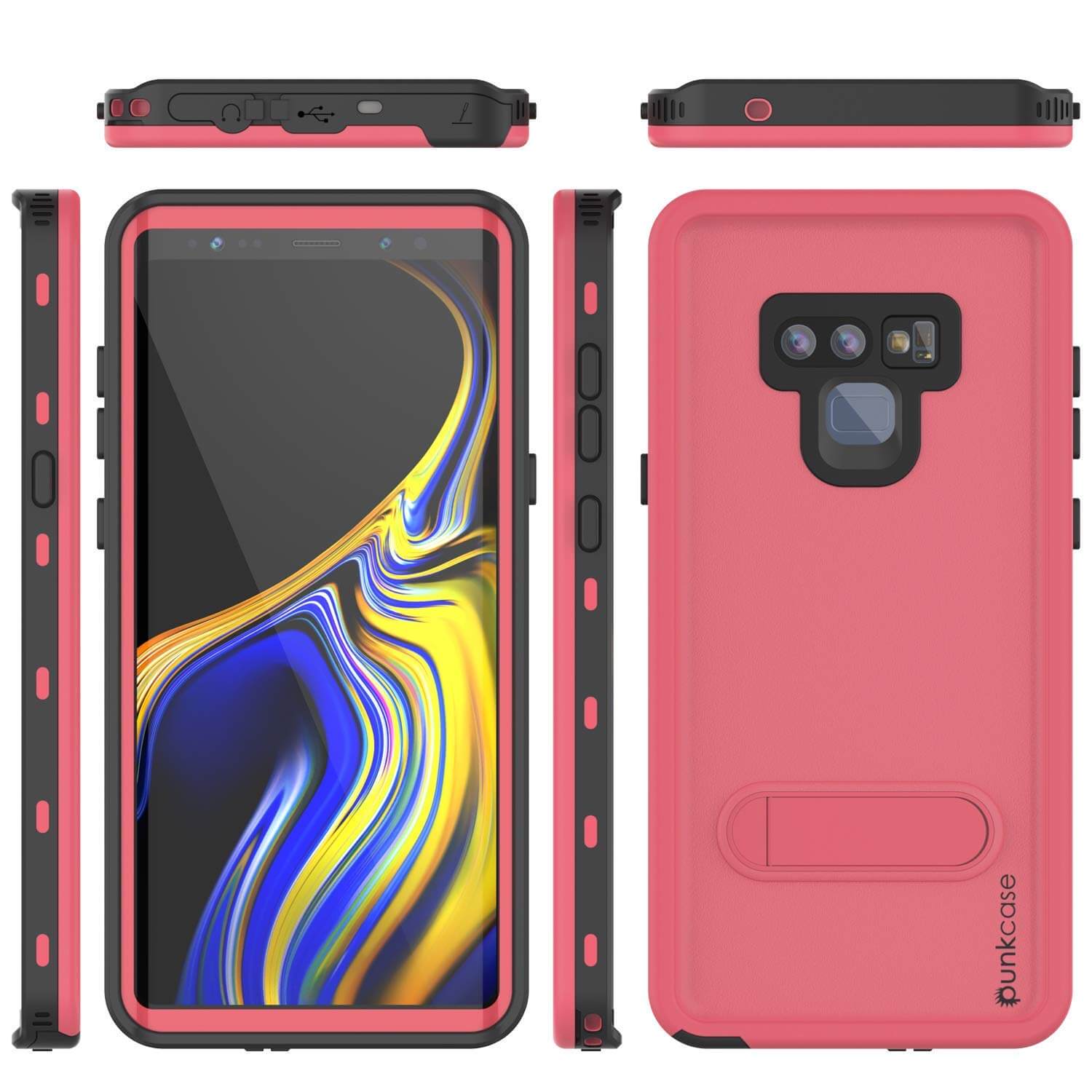 PunkCase Galaxy Note 9 Waterproof Case, [KickStud Series] Armor Cover [Pink]