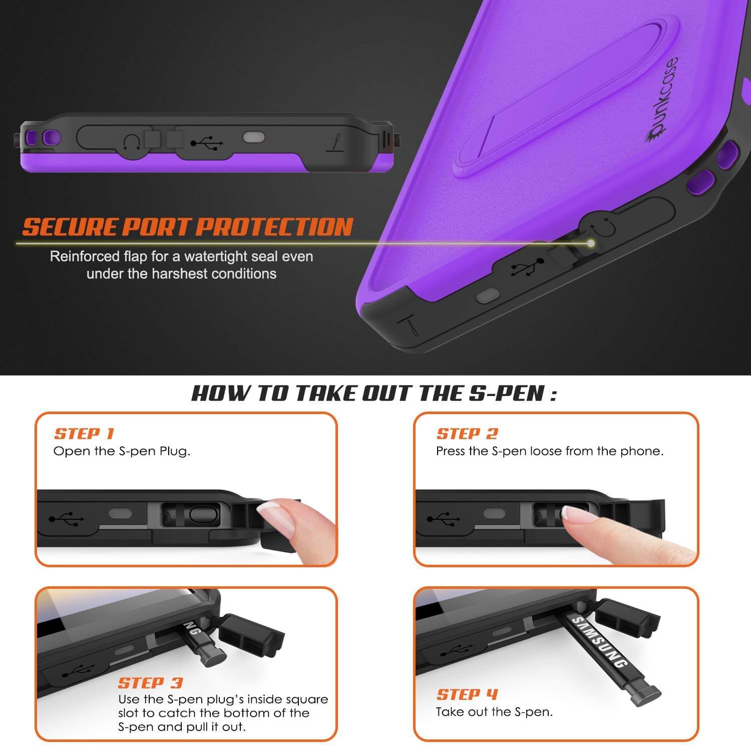 PunkCase Galaxy Note 9 Waterproof Case, [KickStud Series] Armor Cover [Purple]