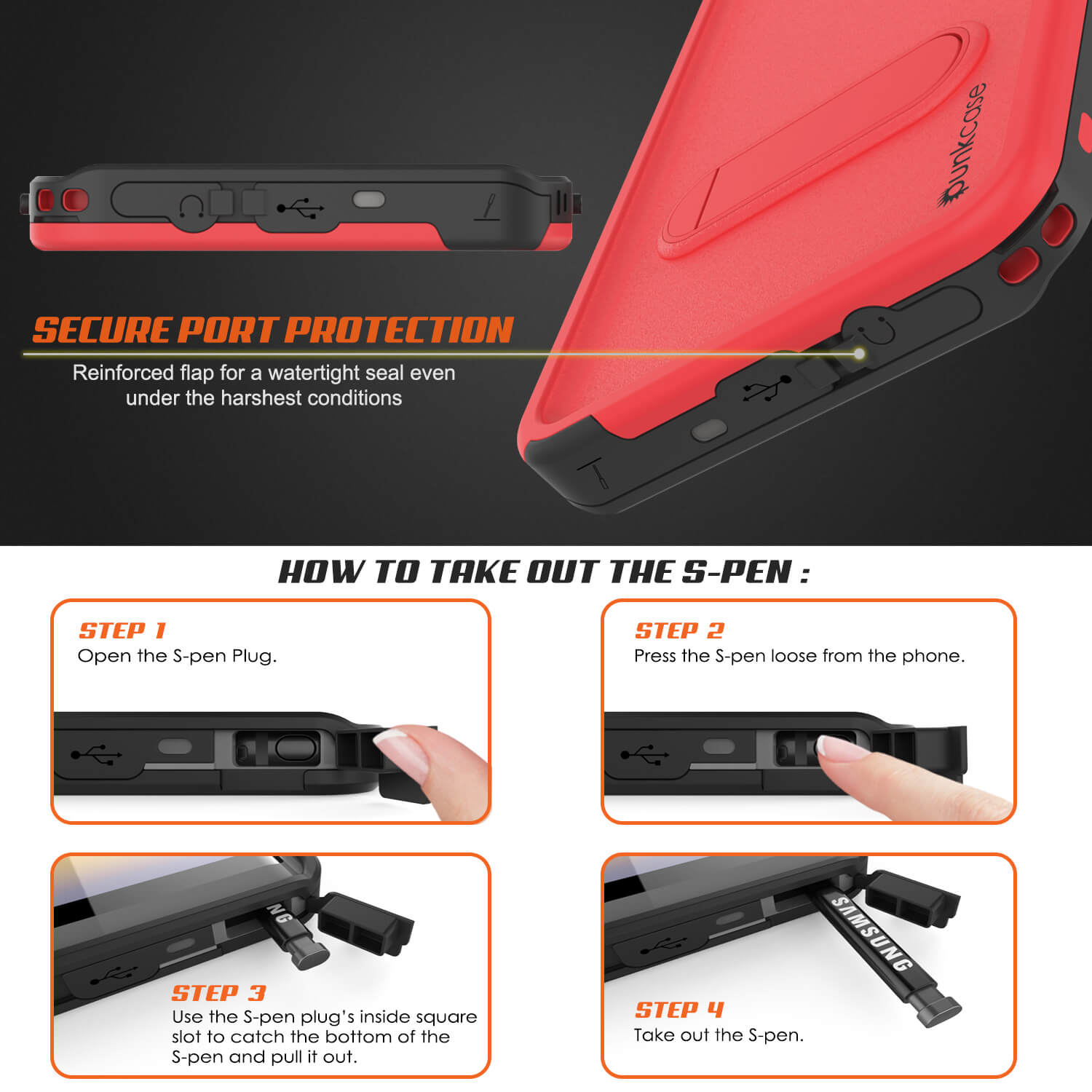 PunkCase Galaxy Note 9 Waterproof Case, [KickStud Series] Armor Cover [Red]