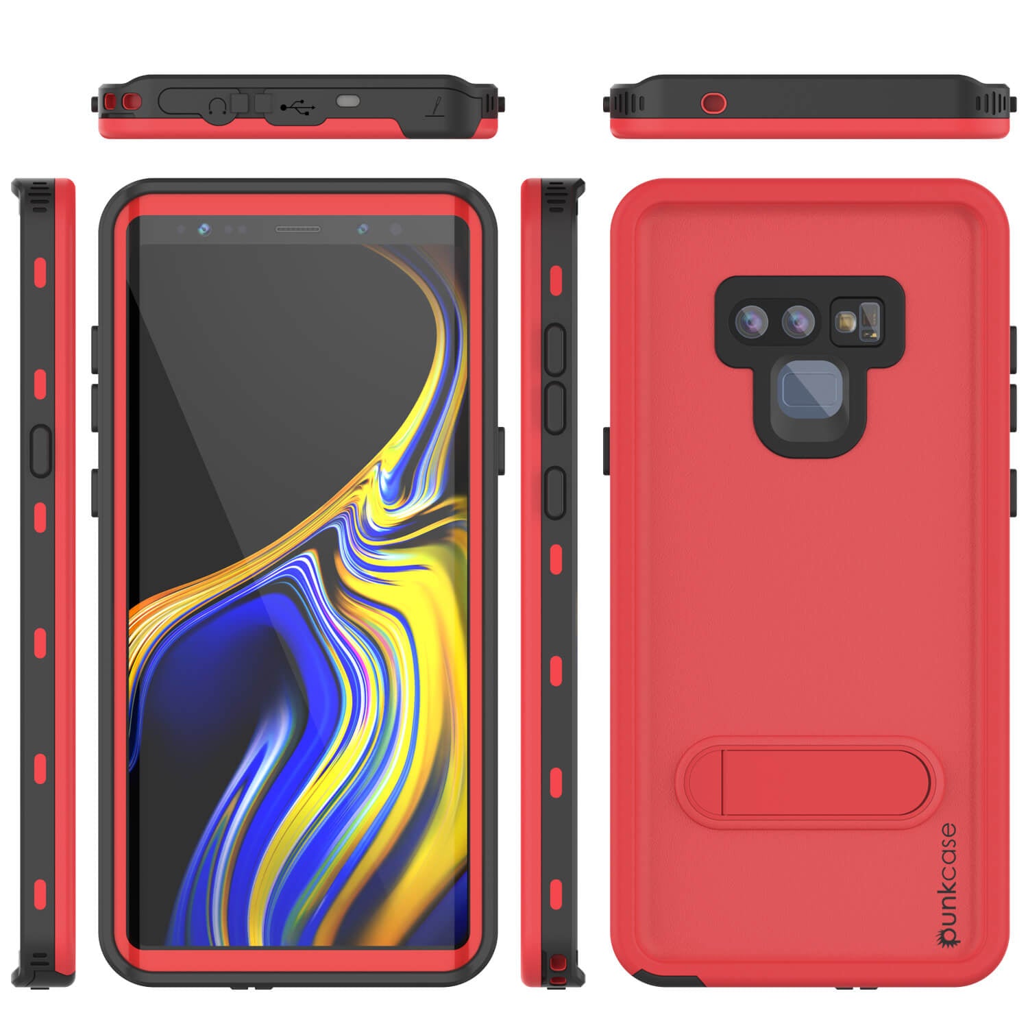 PunkCase Galaxy Note 9 Waterproof Case, [KickStud Series] Armor Cover [Red]