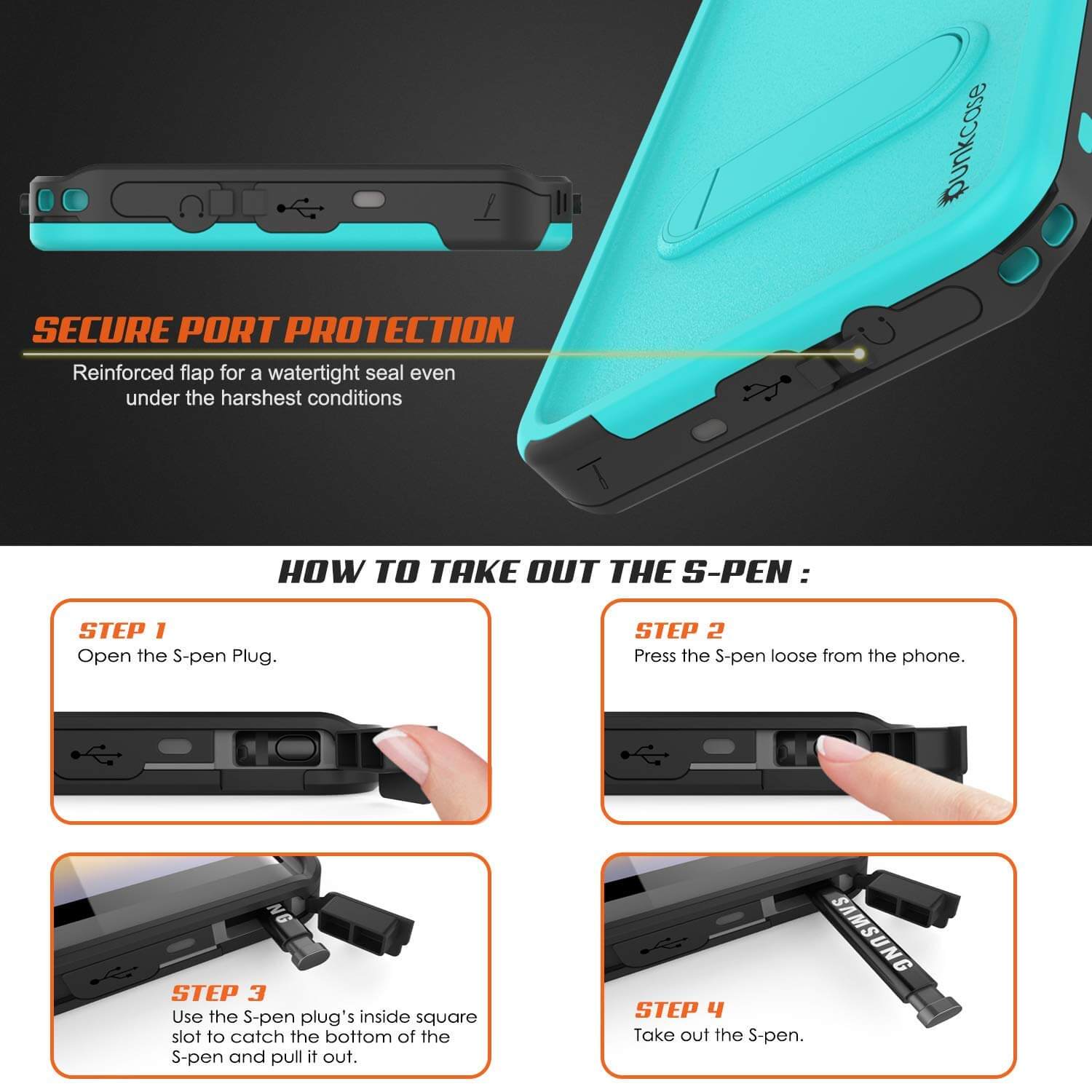 PunkCase Galaxy Note 9 Waterproof Case, [KickStud Series] Armor Cover [Teal]