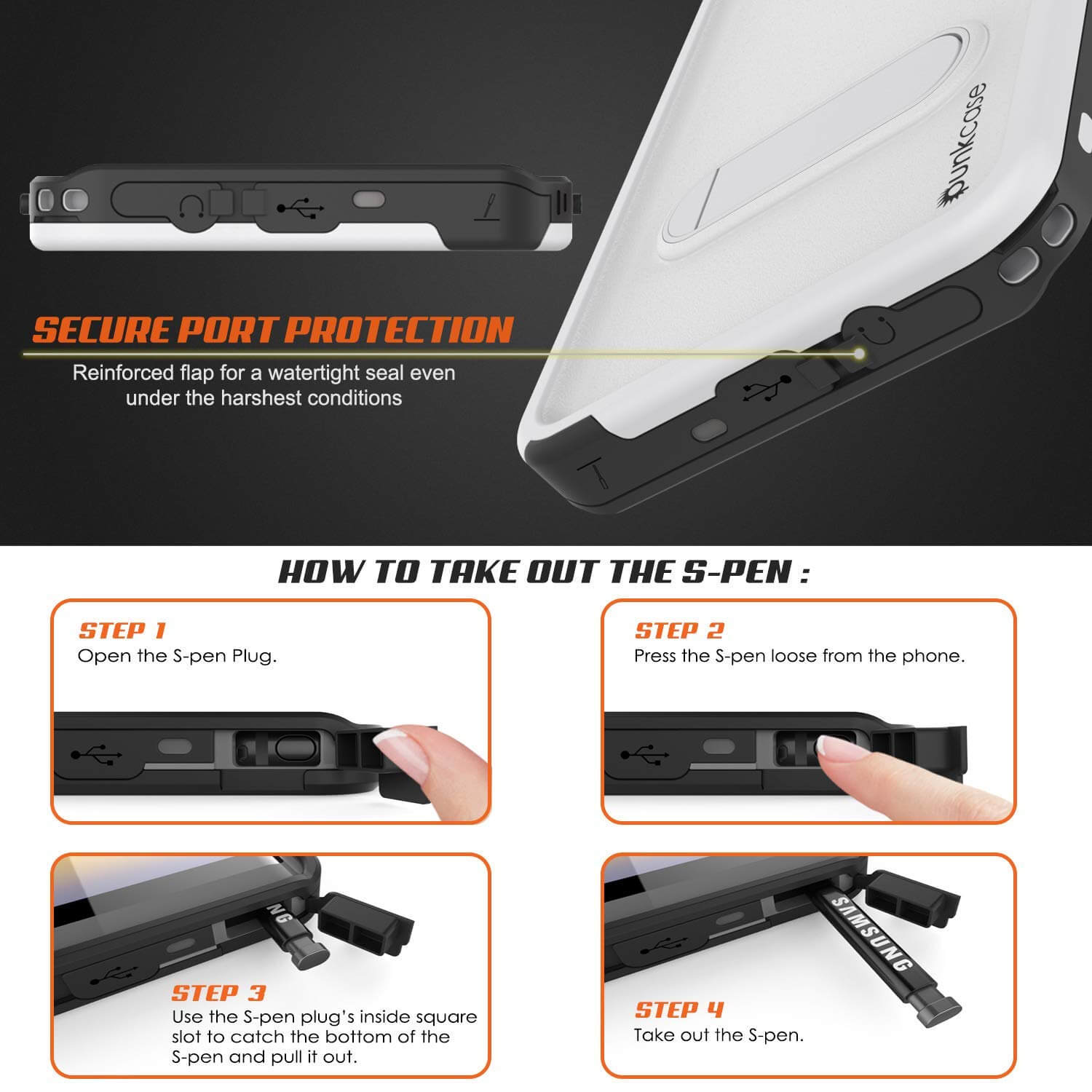 PunkCase Galaxy Note 9 Waterproof Case, [KickStud Series] Armor Cover [White]