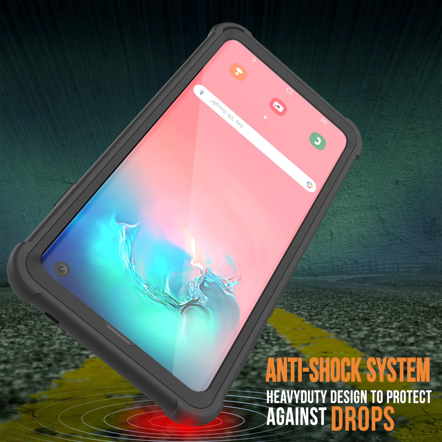 PunkCase Galaxy S10e Case, [Spartan Series] Clear Rugged Heavy Duty Cover W/Built in Screen Protector [Black]