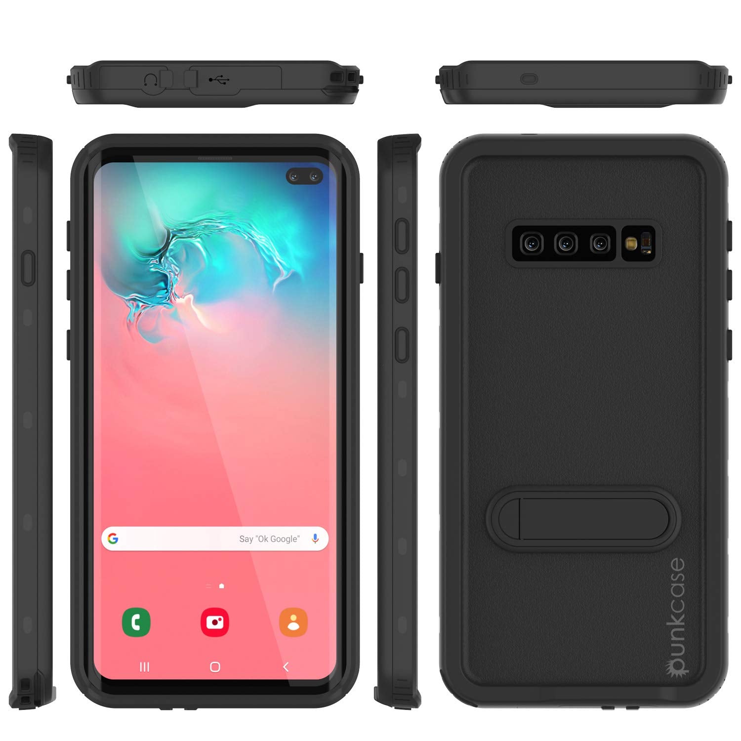 Galaxy S10+ Plus Waterproof Case, Punkcase [KickStud Series] Armor Cover [Black]