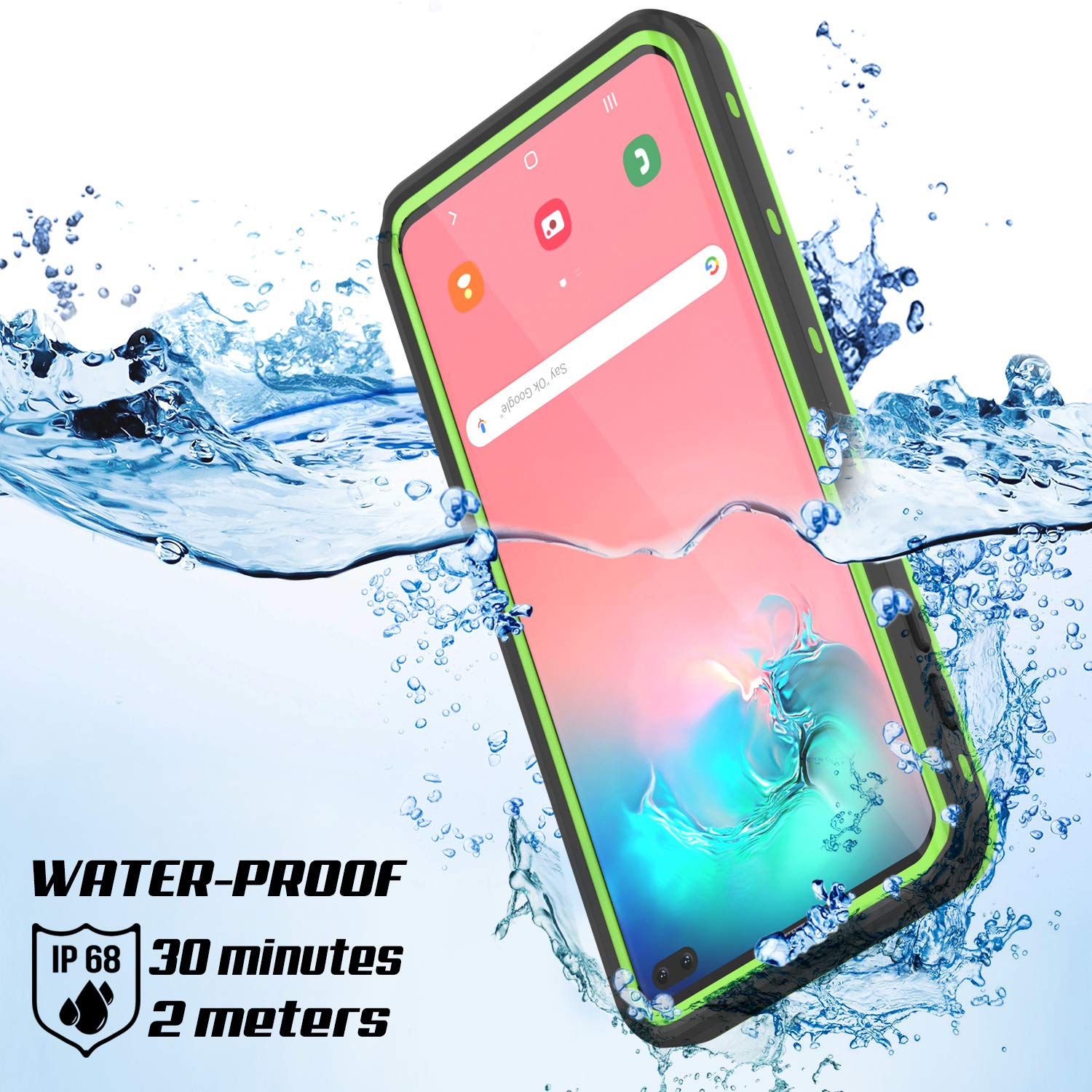 Galaxy S10+ Plus Waterproof Case, Punkcase [KickStud Series] Armor Cover [Light Green]