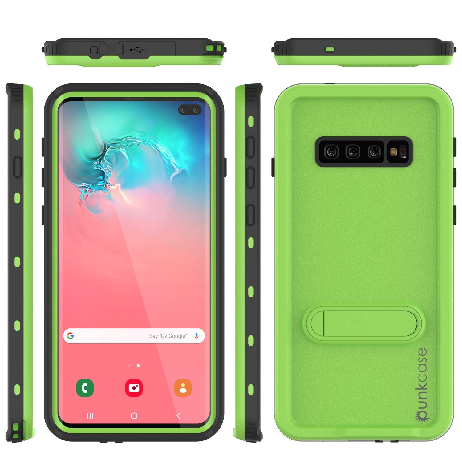 Galaxy S10+ Plus Waterproof Case, Punkcase [KickStud Series] Armor Cover [Light Green]