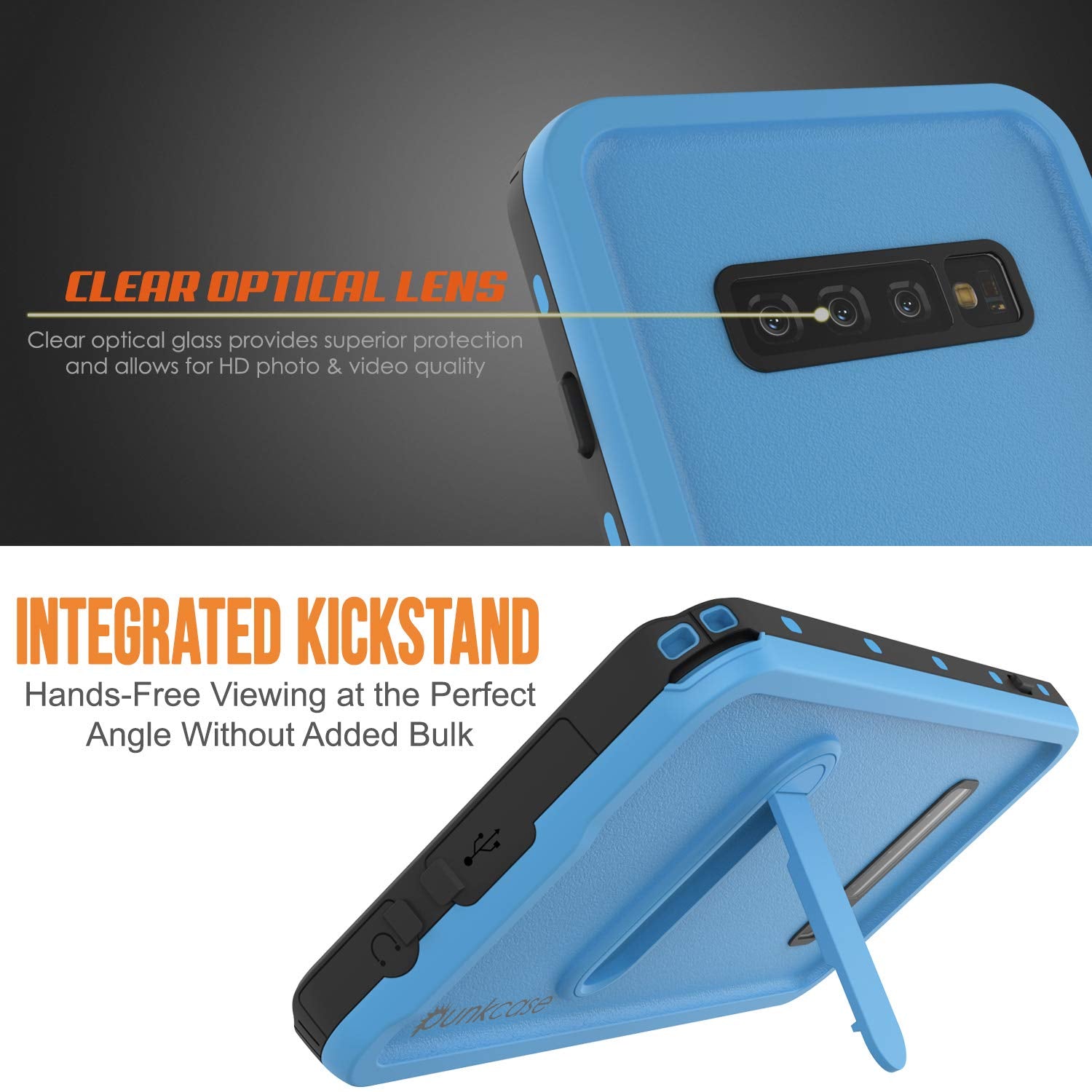 Galaxy S10+ Plus Waterproof Case, Punkcase [KickStud Series] Armor Cover [Light Blue]