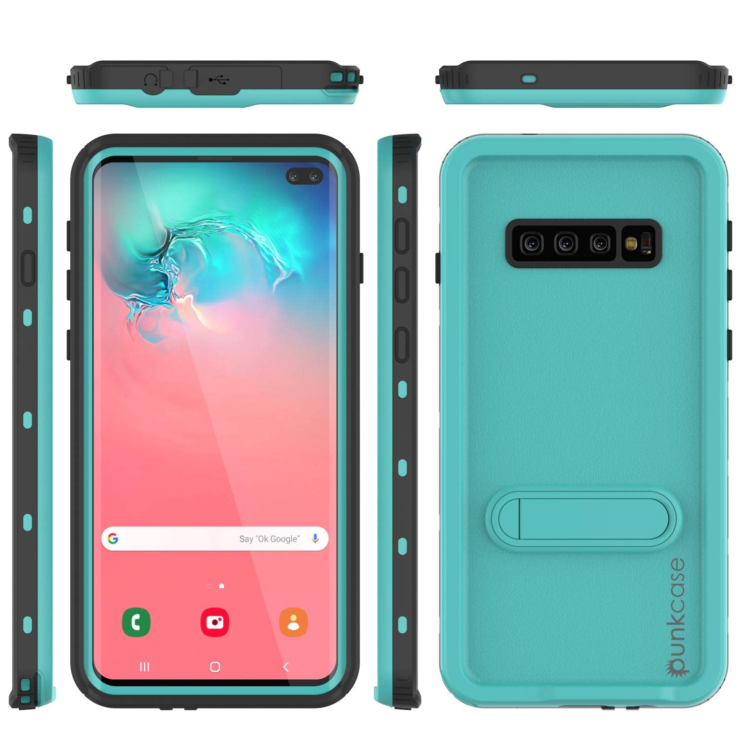 Galaxy S10+ Plus Waterproof Case, Punkcase [KickStud Series] Armor Cover [Teal]