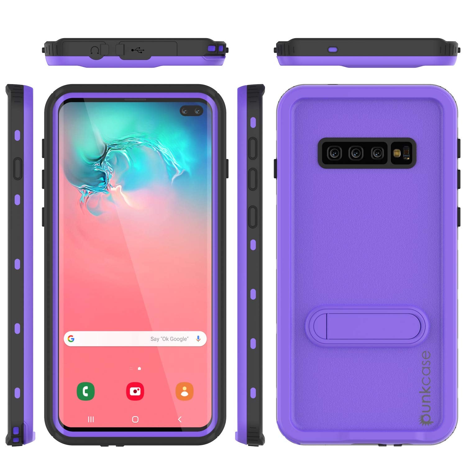 Galaxy S10+ Plus Waterproof Case, Punkcase [KickStud Series] Armor Cover [Purple]