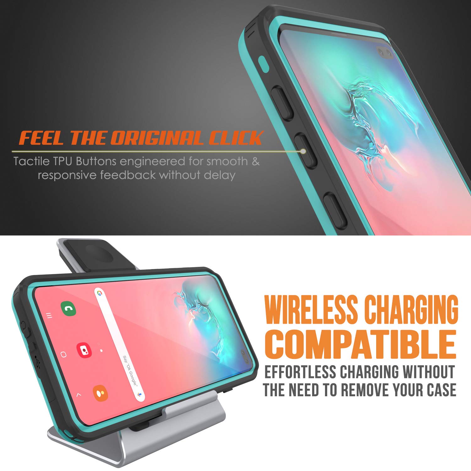 Galaxy S10+ Plus Waterproof Case, Punkcase [KickStud Series] Armor Cover [Teal]
