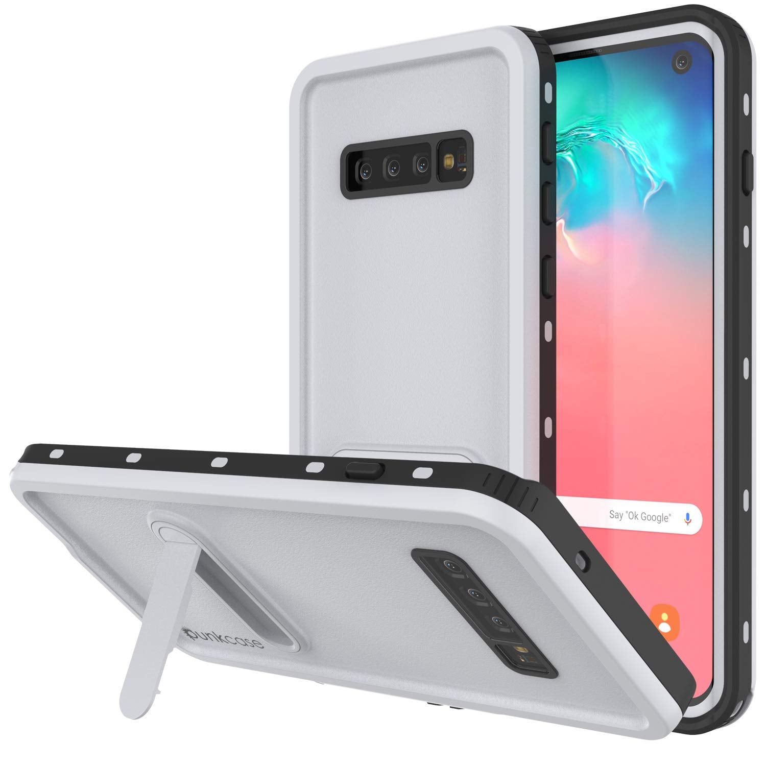 Galaxy S10 Waterproof Case, Punkcase [KickStud Series] Armor Cover [White]