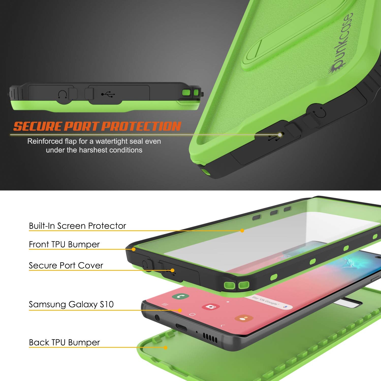 Galaxy S10 Waterproof Case, Punkcase [KickStud Series] Armor Cover [Light Green]