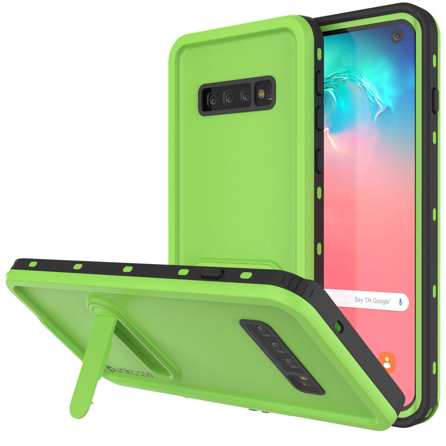 Galaxy S10 Waterproof Case, Punkcase [KickStud Series] Armor Cover [Light Green]