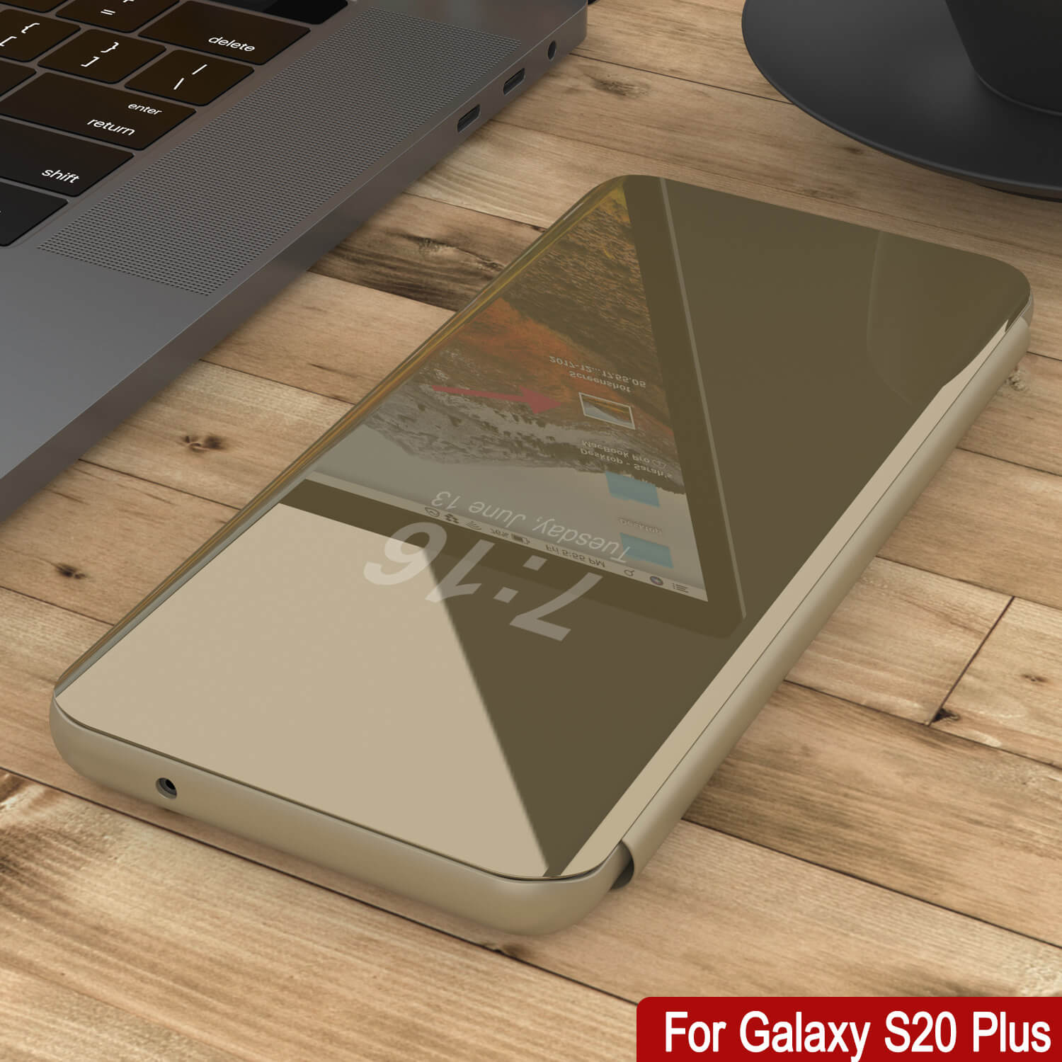 Punkcase Galaxy S20+ Plus Reflector Case Protective Flip Cover [Gold]