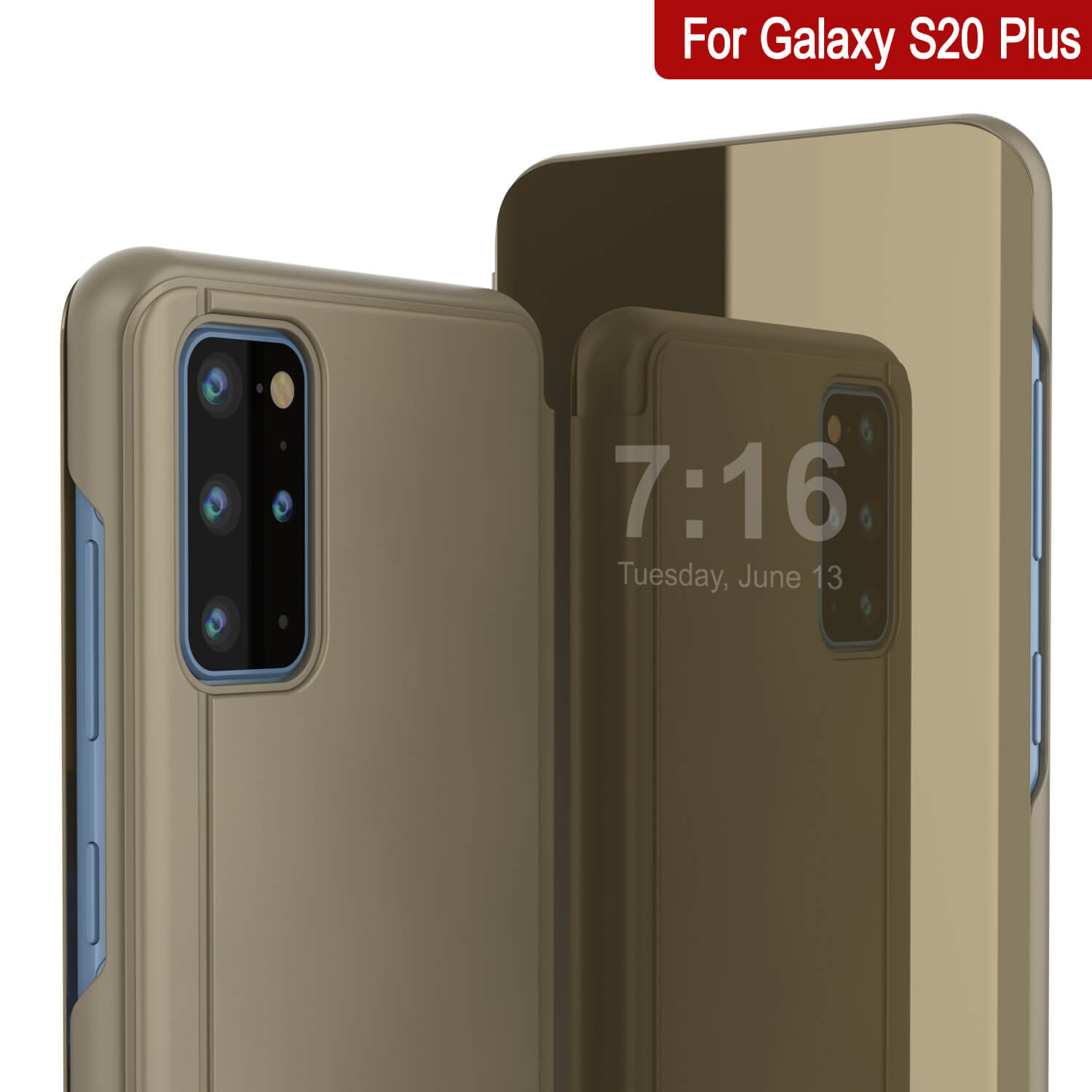 Punkcase Galaxy S20+ Plus Reflector Case Protective Flip Cover [Gold]