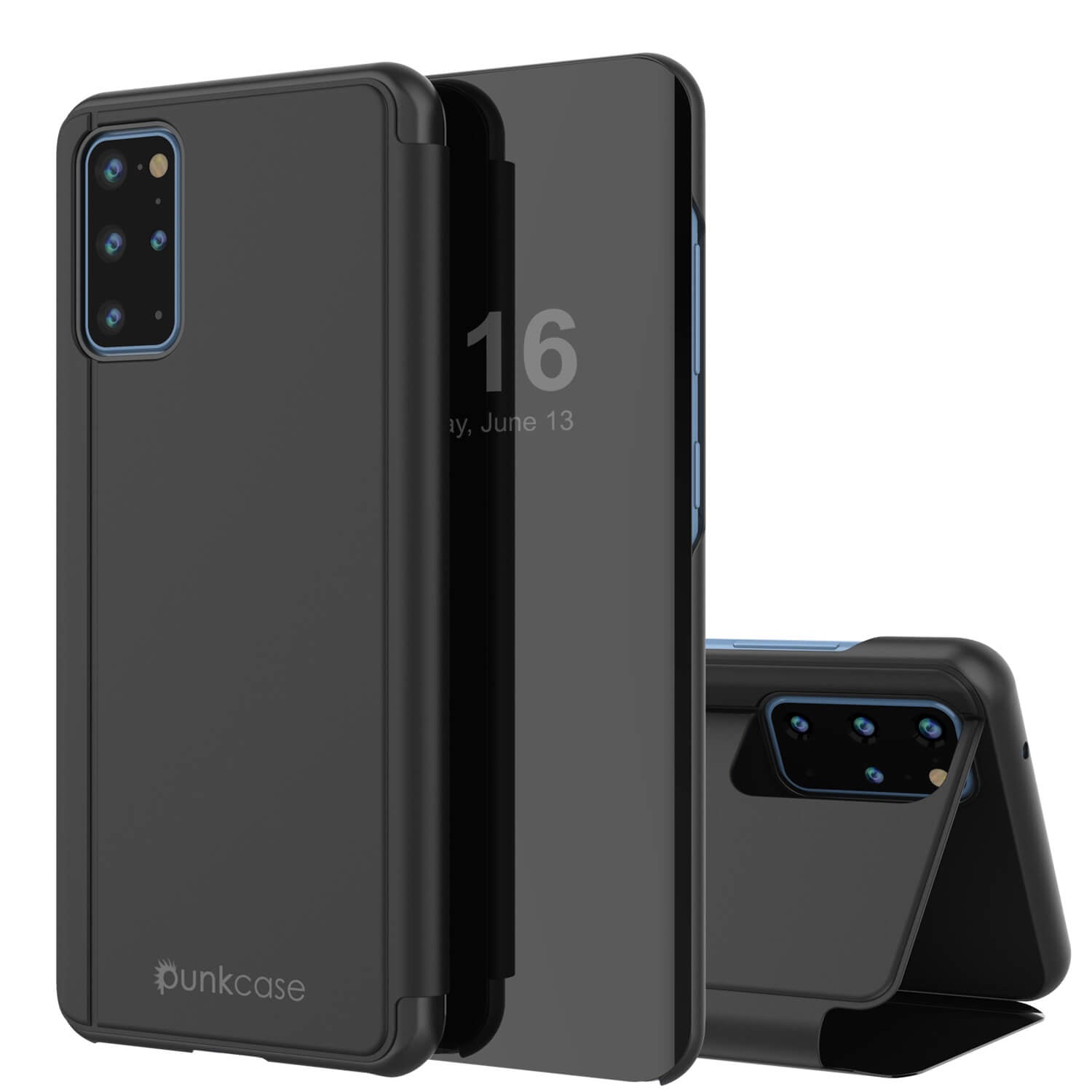 Punkcase Galaxy S20+ Plus Reflector Case Protective Flip Cover [Black]