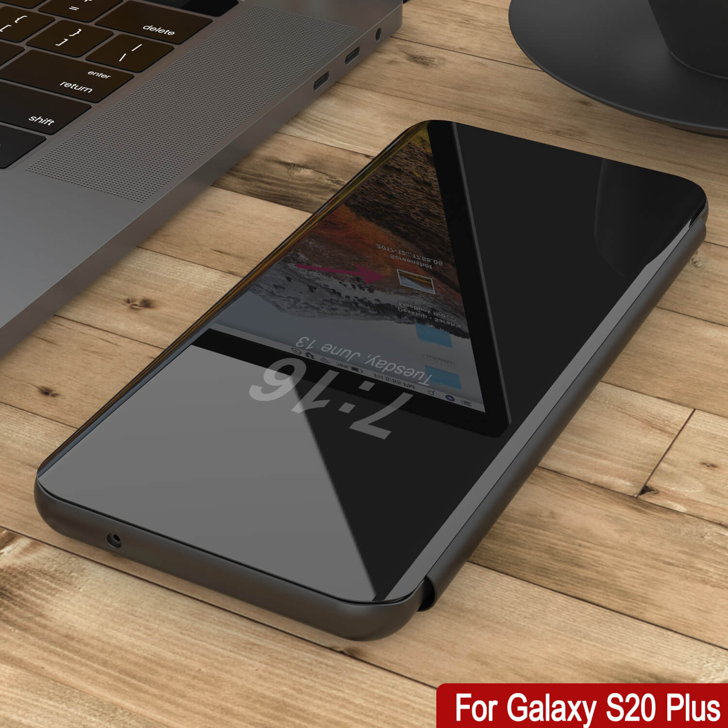 Punkcase Galaxy S20+ Plus Reflector Case Protective Flip Cover [Black]