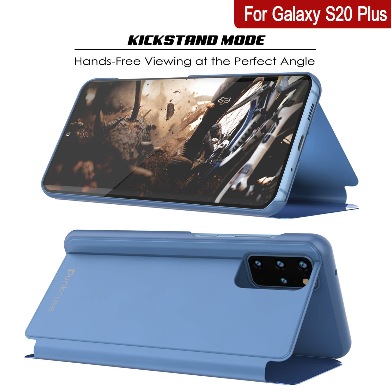 Punkcase Galaxy S20+ Plus Reflector Case Protective Flip Cover [Blue]