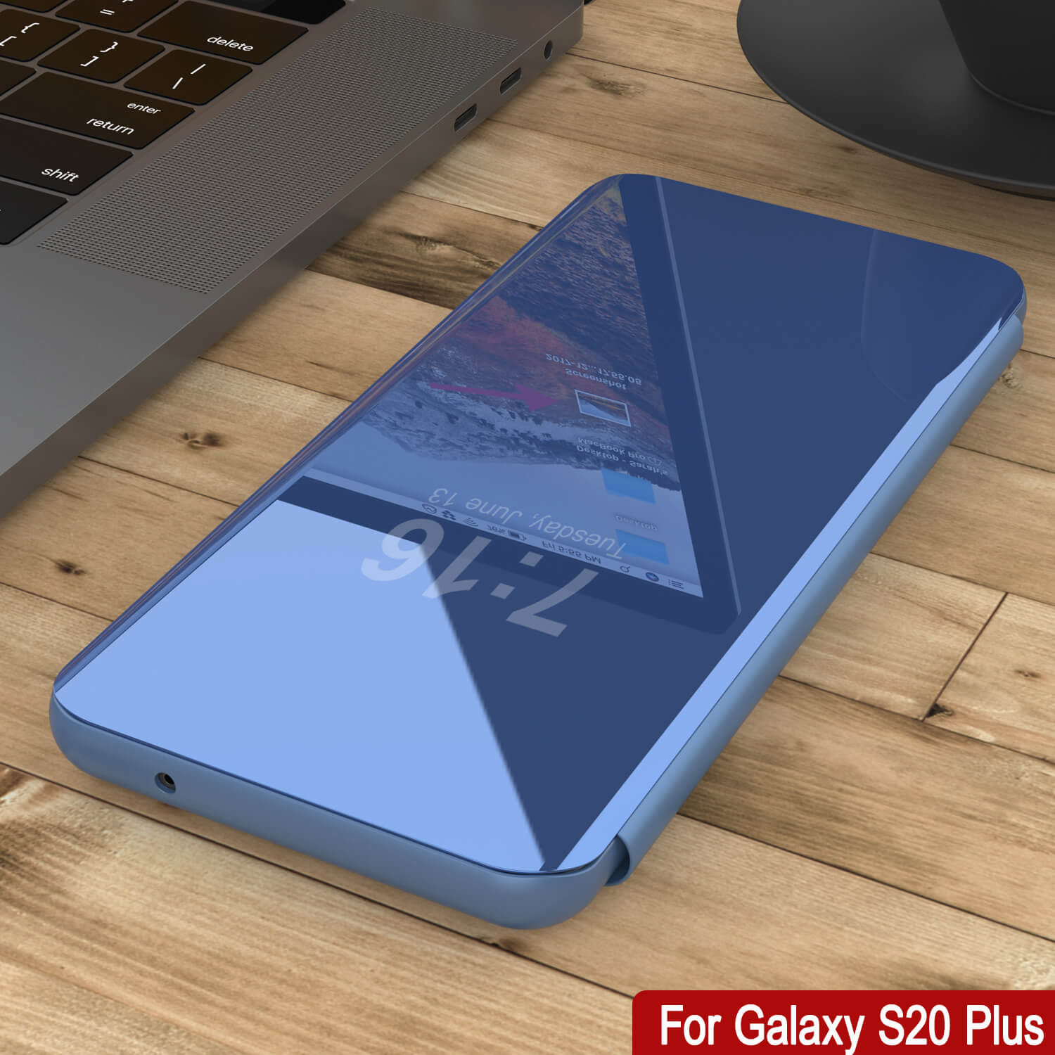 Punkcase Galaxy S20+ Plus Reflector Case Protective Flip Cover [Blue]